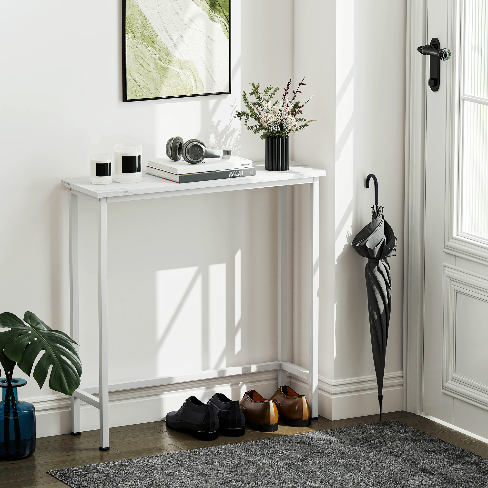 Konsolipöytä eteiseen, valkoinen, 75 x 24 x 76 cm - Image 2