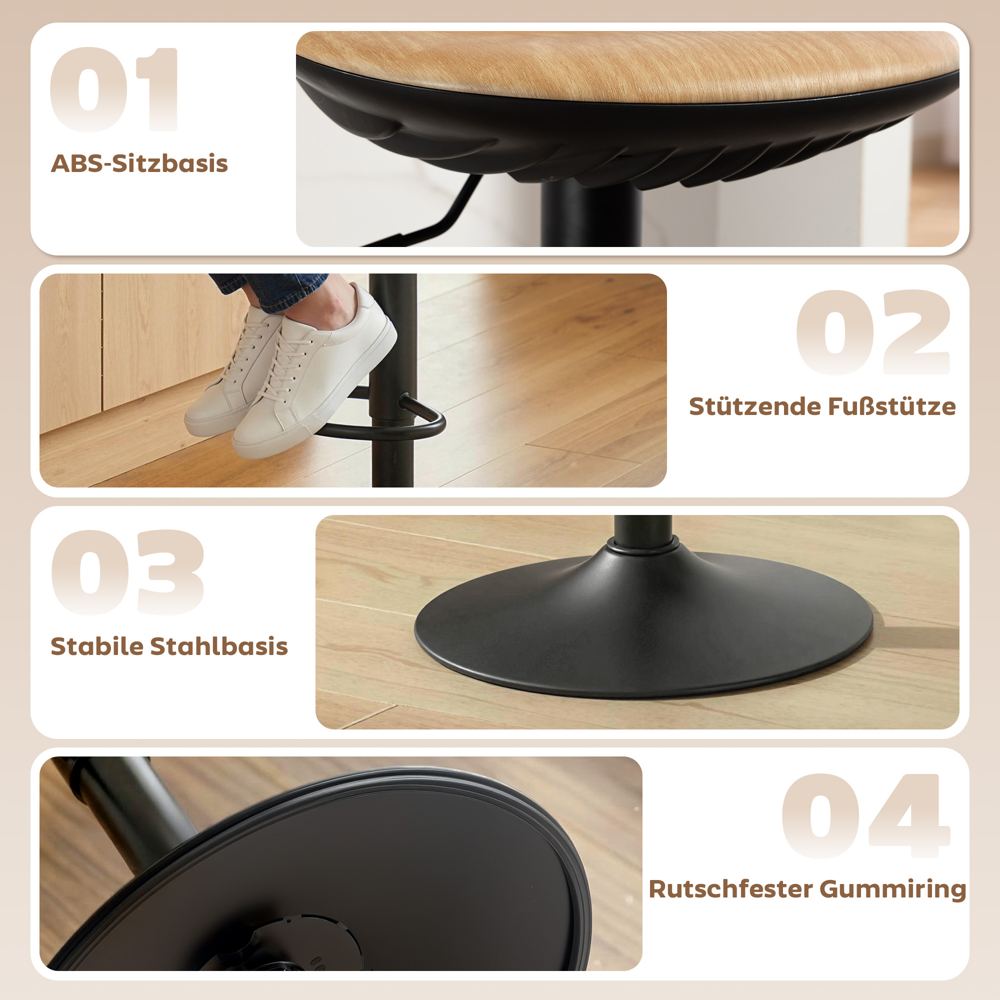 Reguliuojamo aukščio baro kėdės, 2 vnt., pasukamos, ąžuolo ir juodos spalvos, 59-80 cm - Image 8