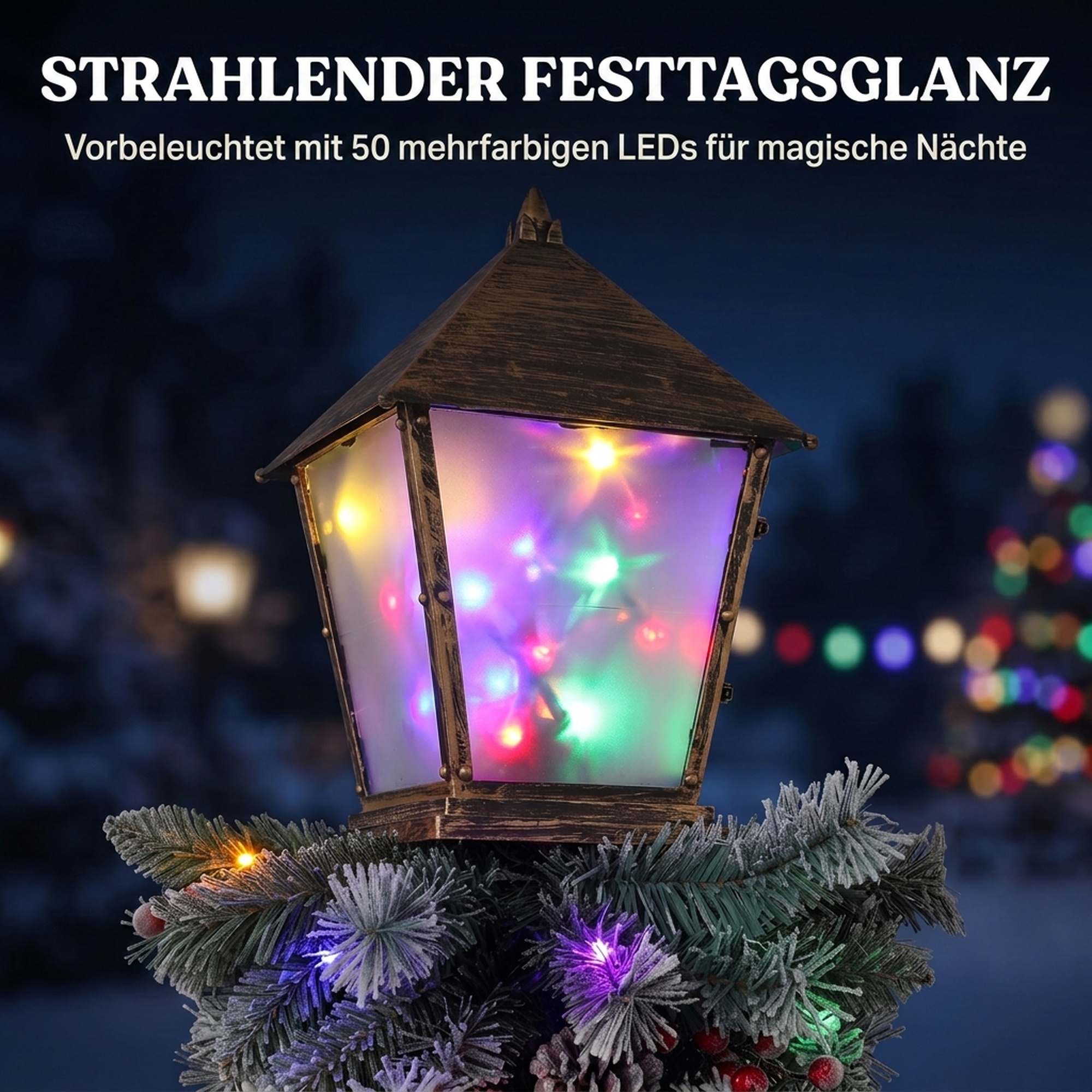 Lauko kalėdinis žibinto stulpas su LED lemputėmis, 43 x 43 x 150 cm, žalias, baltas - Image 5