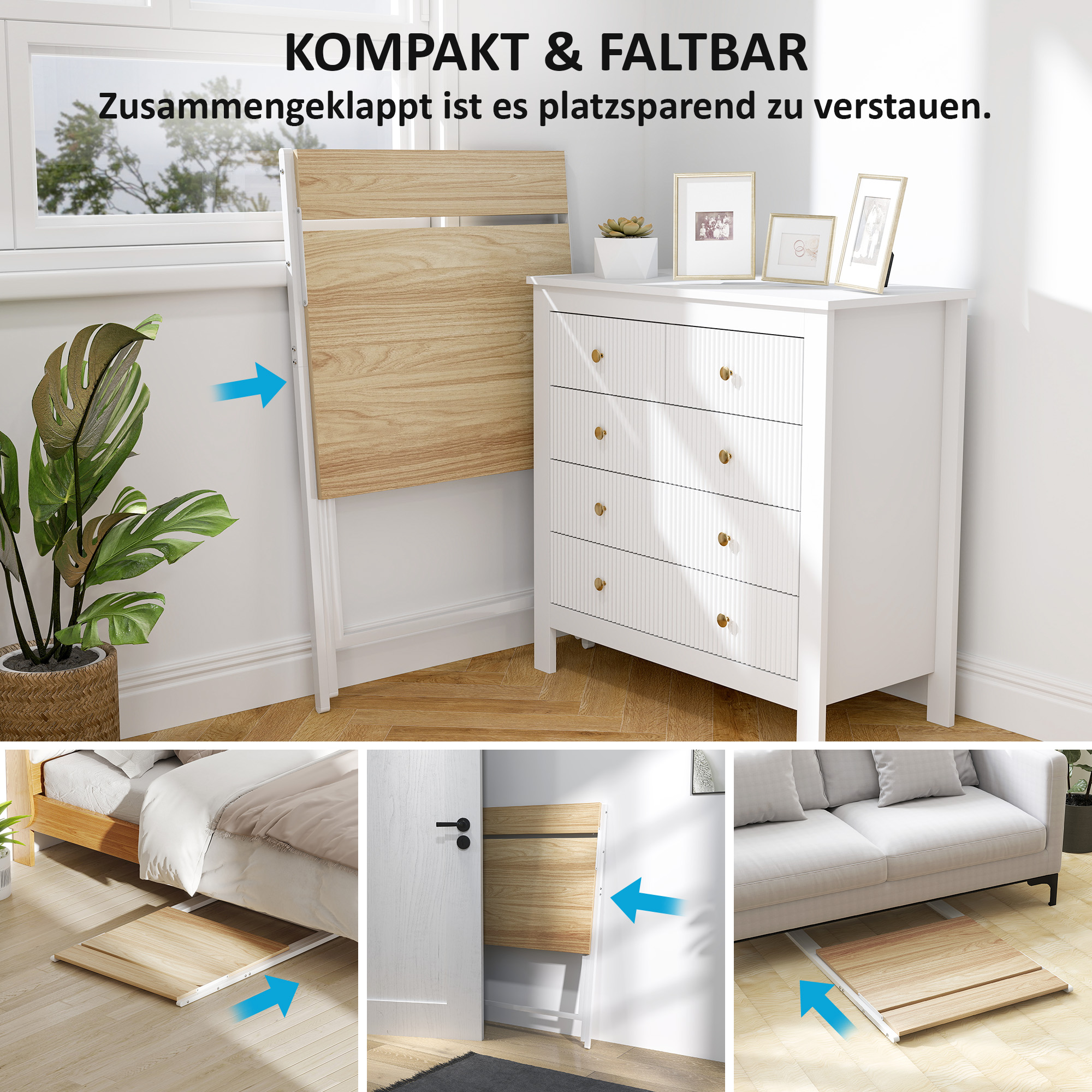 Sulankstomas kompiuterio stalas su monitoriaus lentyna, 70 cm, medžio atspalvio ir baltas - Image 4