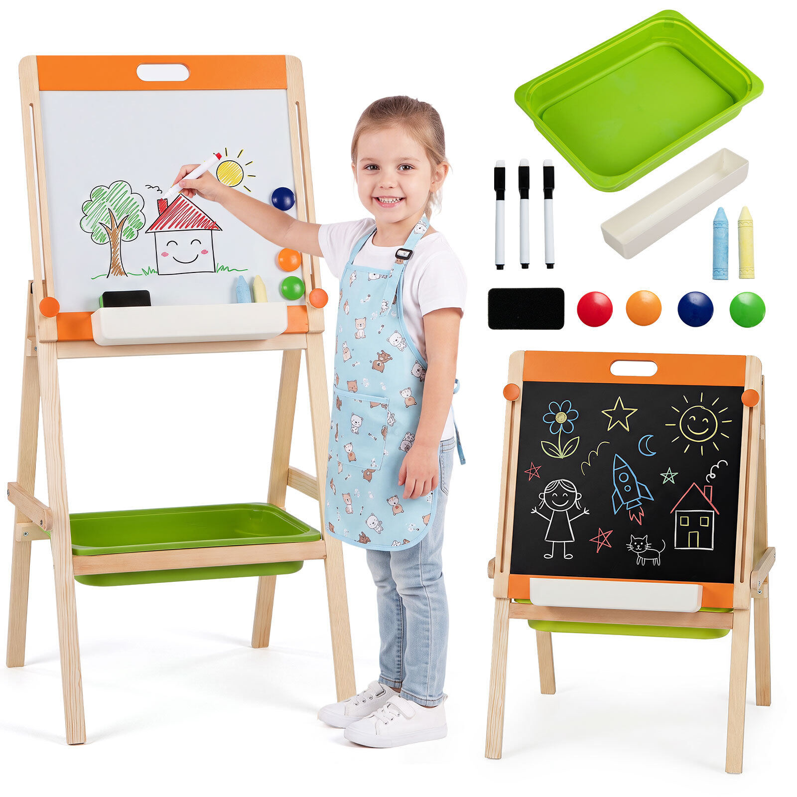 Bērnu 2 vienā molberts zīmēšanai ar magnētisko tāfeli un krīta tāfeli, 74-106 cm - Image 8