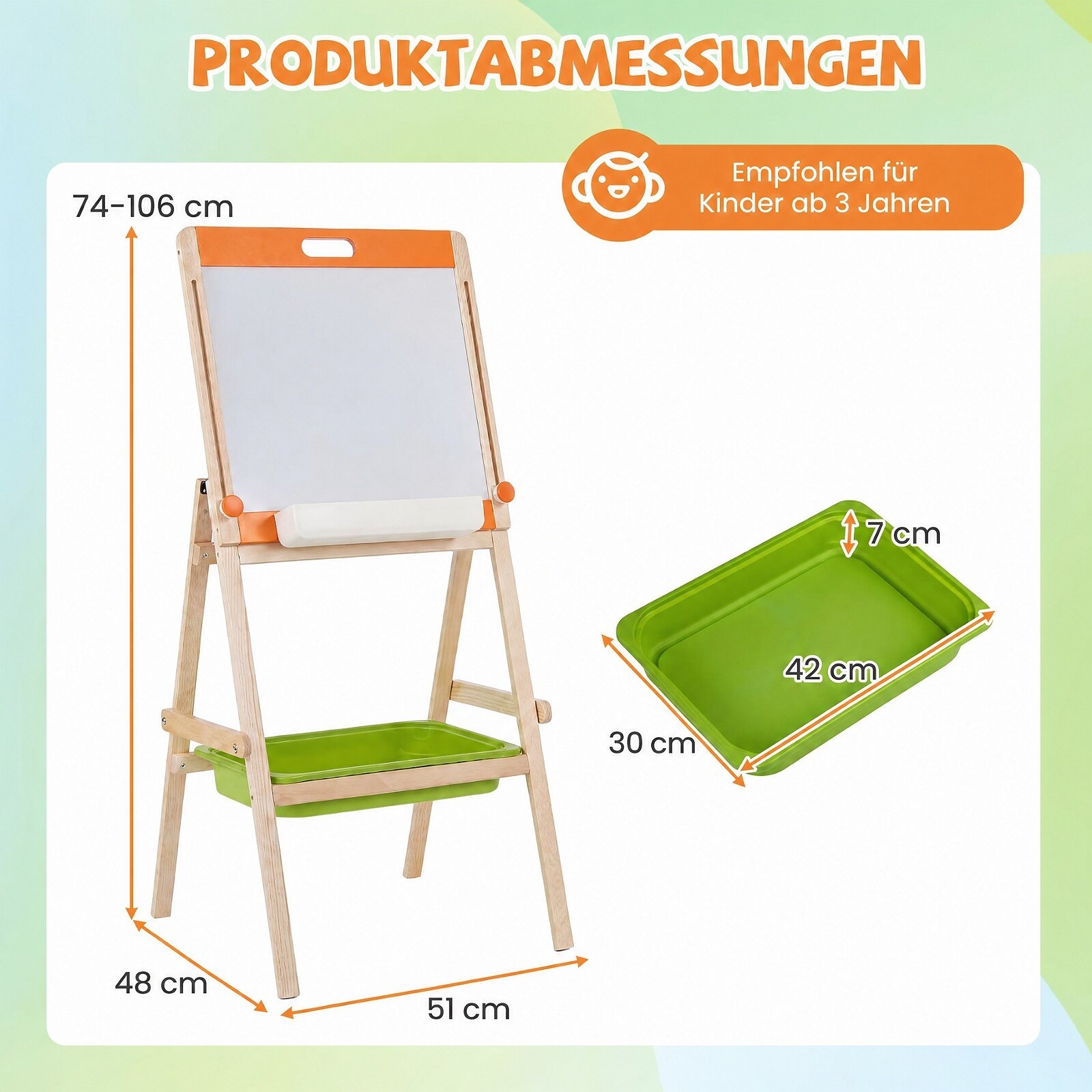 Bērnu 2 vienā molberts zīmēšanai ar magnētisko tāfeli un krīta tāfeli, 74-106 cm - Image 2