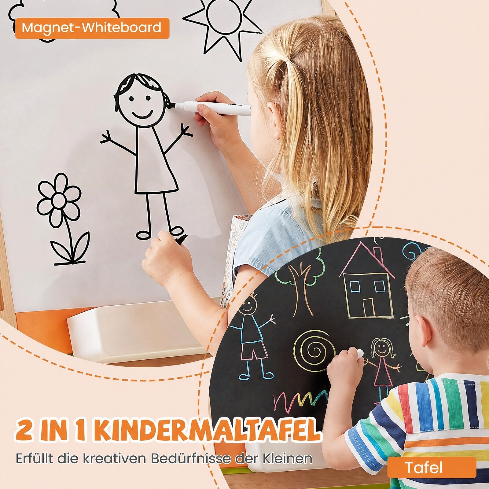Bērnu 2 vienā molberts zīmēšanai ar magnētisko tāfeli un krīta tāfeli, 74-106 cm - Image 7