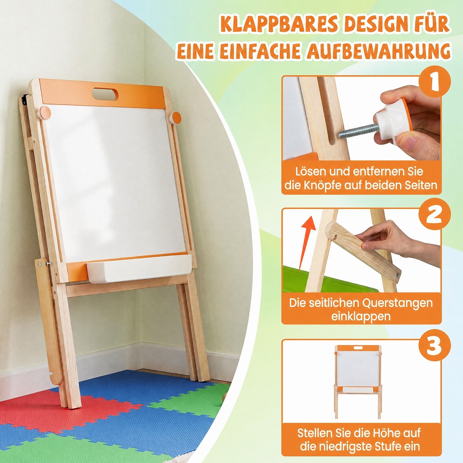 Bērnu 2 vienā molberts zīmēšanai ar magnētisko tāfeli un krīta tāfeli, 74-106 cm - Image 4