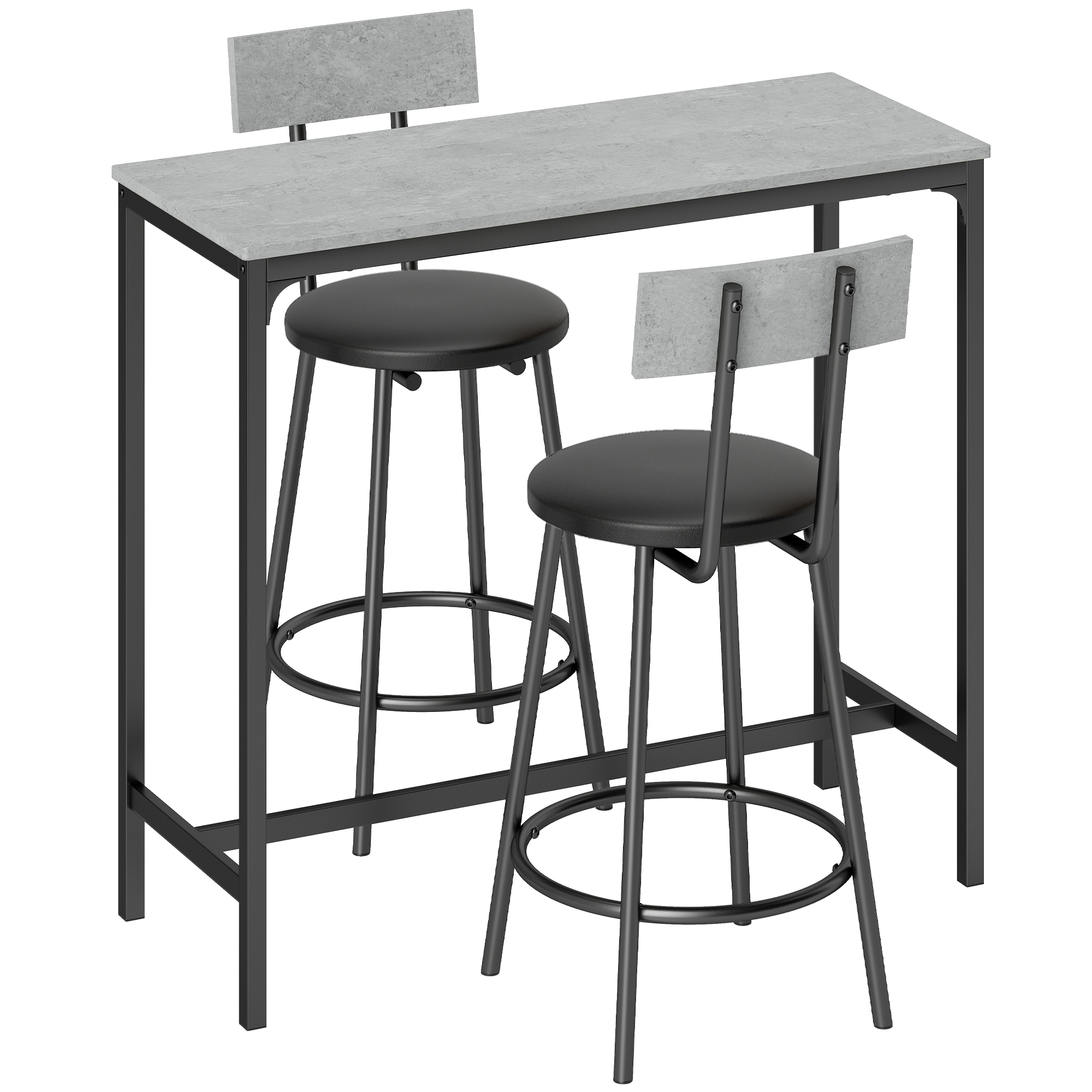 Baarilaua komplekt 2 polsterdatud taburetiga, hall, 100 x 40 x 90,5 cm