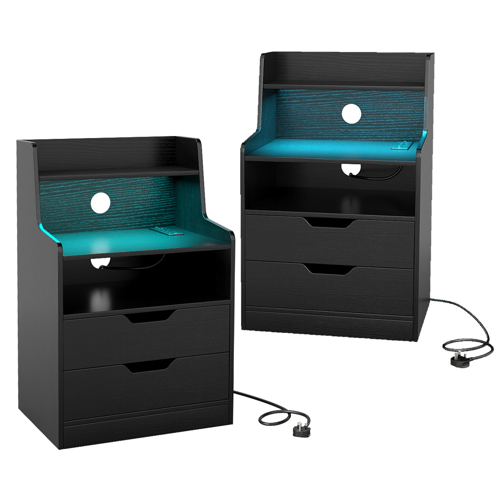 2 LED öökapi komplekt laadimisjaamaga, 2 sahtlit, must