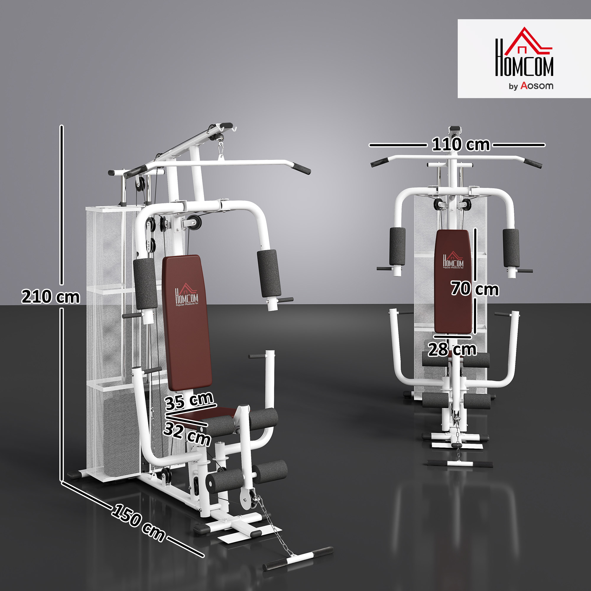 Daudzfunkcionāla mājas treniņu stacija, balta, tērauds, 150 x 110 x 210 cm, svaru bloks 45 kg - Image 3