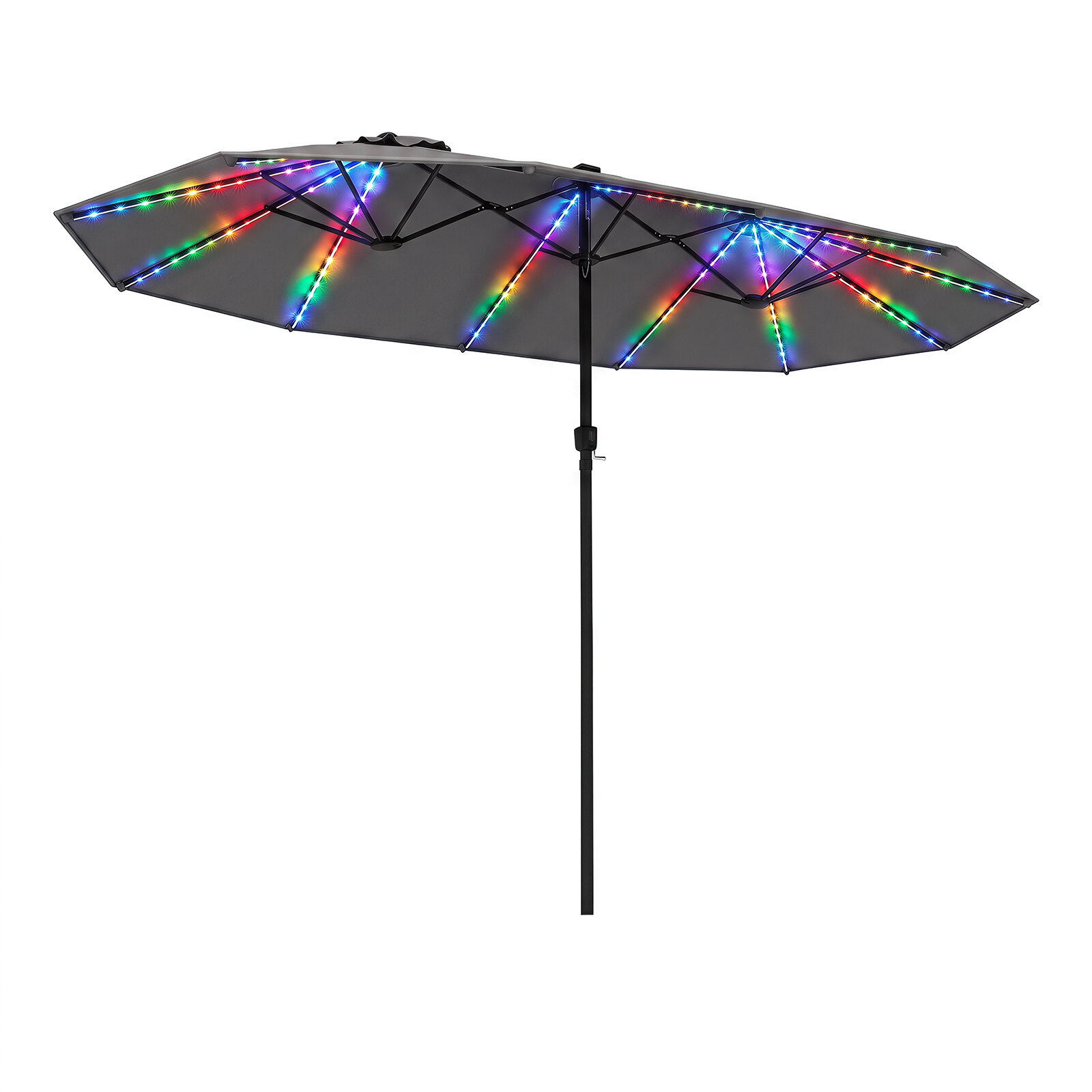 Dvipusis kiemo skėtis su 144 saulės energija maitinamais LED žibintais, pilkas, 470 x 288 cm - Image 7