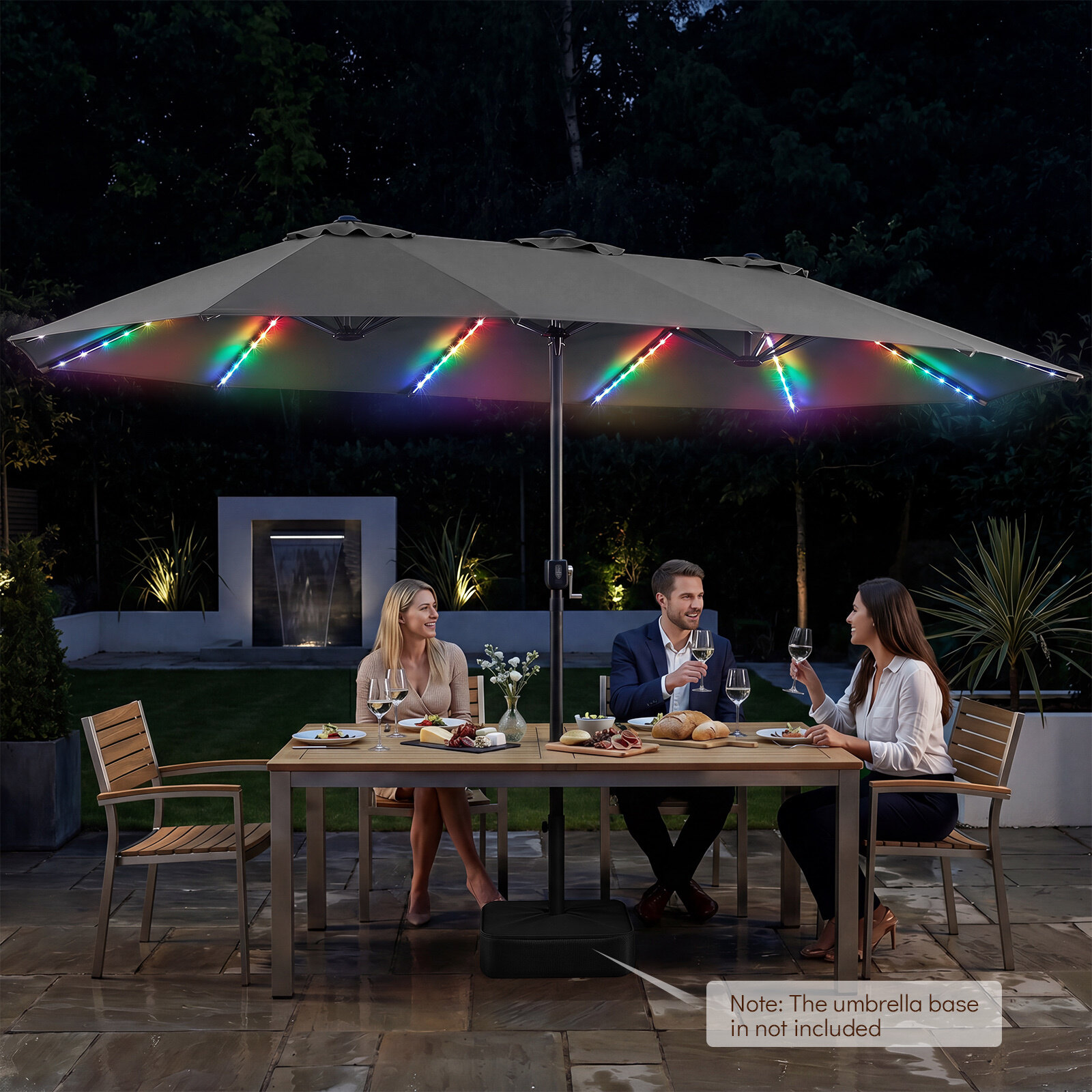 Dvipusis kiemo skėtis su 144 saulės energija maitinamais LED žibintais, pilkas, 470 x 288 cm - Image 5