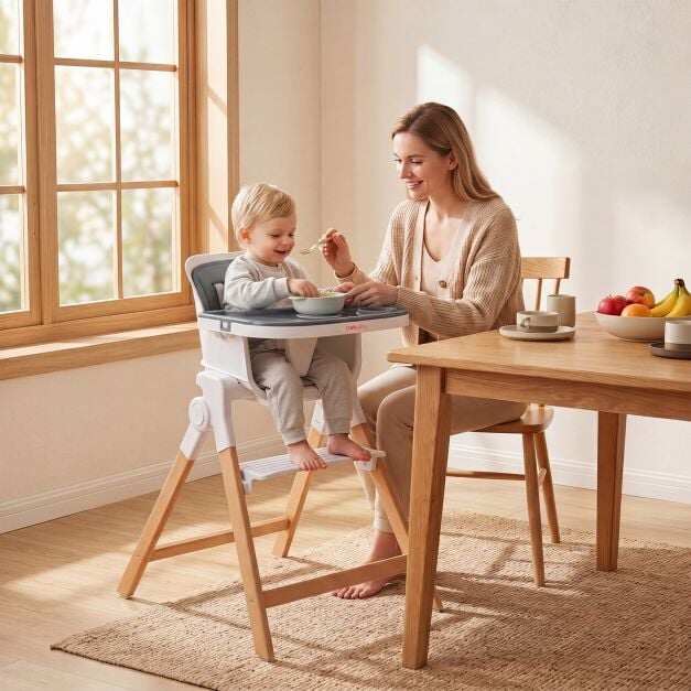 4-ühes muudetav beebi söögitool eemaldatava ja reguleeritava kandikuga, hall