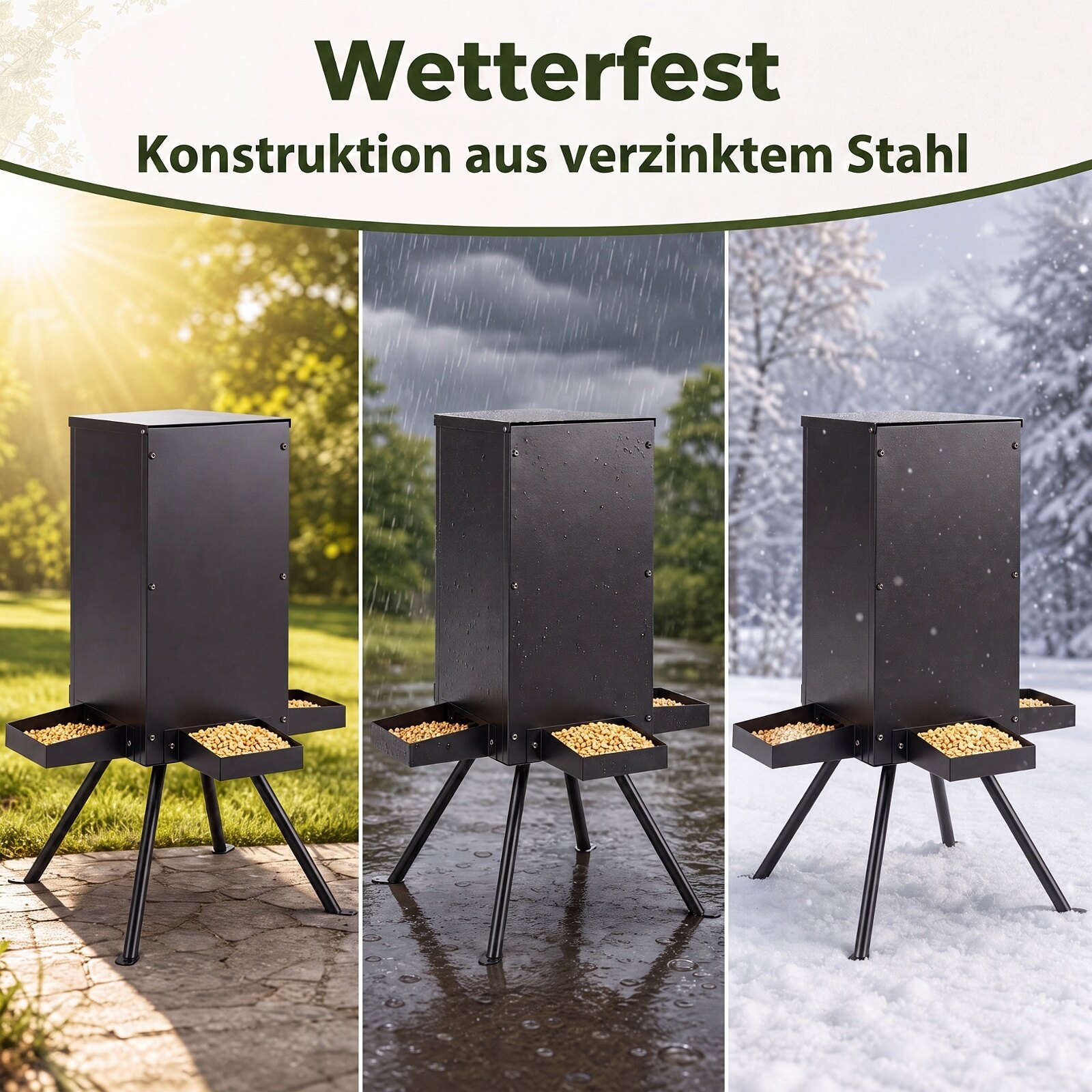 Must isevooluga hirvesöötur 4 söötmisalusega, 66 x 66 x 91,4 cm