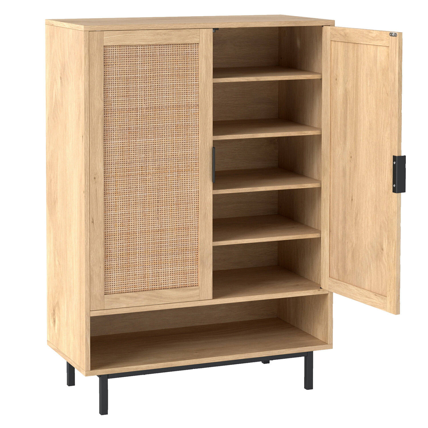 Apavu skapis ar dubultdurvīm, 6 plauktu, melns/dabīgs/balts, 76,2 x 35,6 x 109,2 cm - Image 6