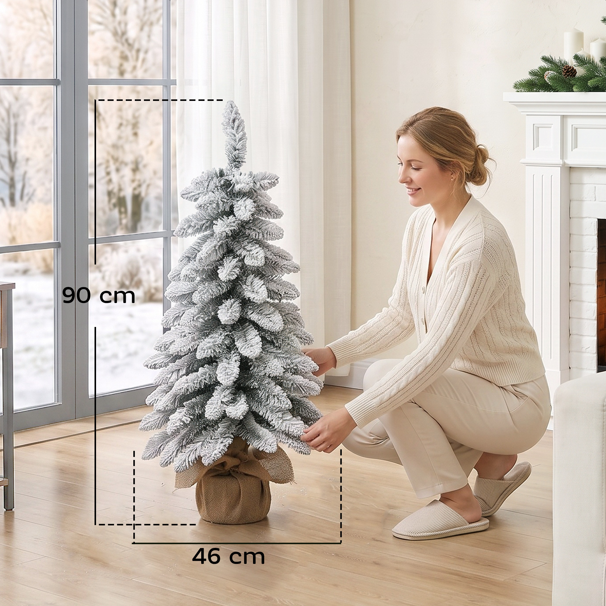 Dirbtinė Kalėdų eglutė, balta, 90 cm, siaura pieštuko forma, Ø46 cm - Image 3