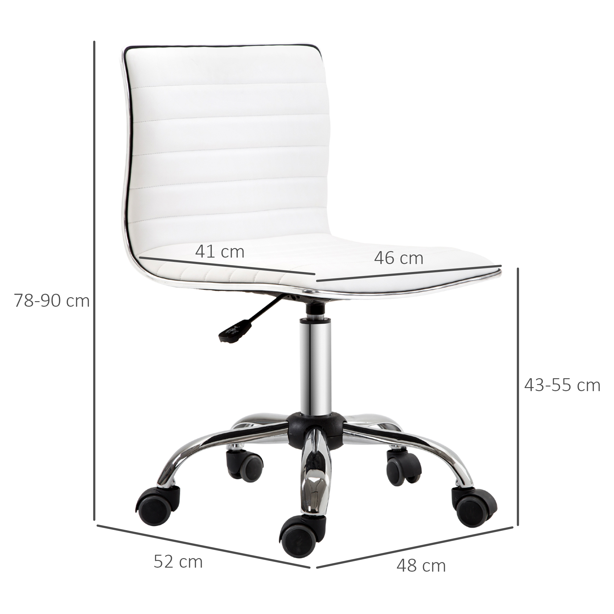 Salona krēsls ar atzveltni, regulējams augstums, tērauds / PU, balts, 48 x 52 x 78-90 cm - Image 3