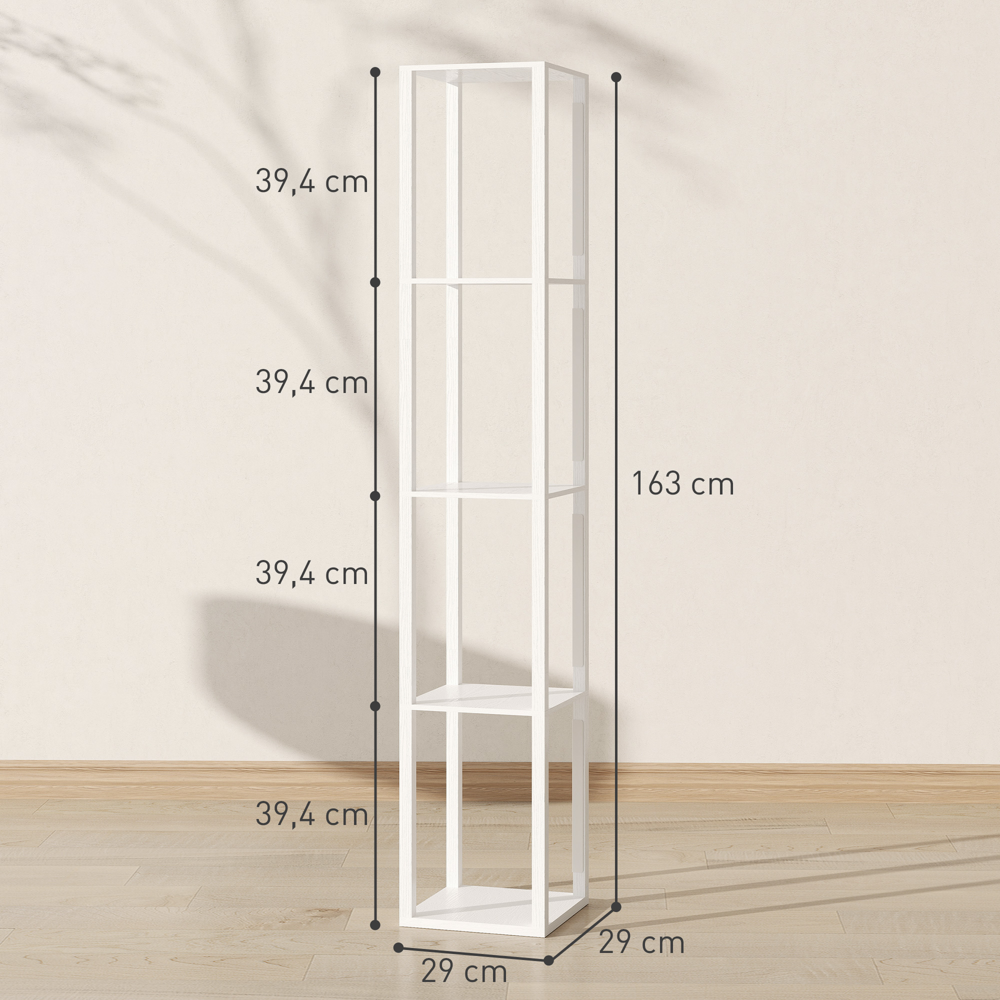 Pastatomas LED šviestuvas su lentynomis, baltas, 29 x 29 x 163 cm - Image 3