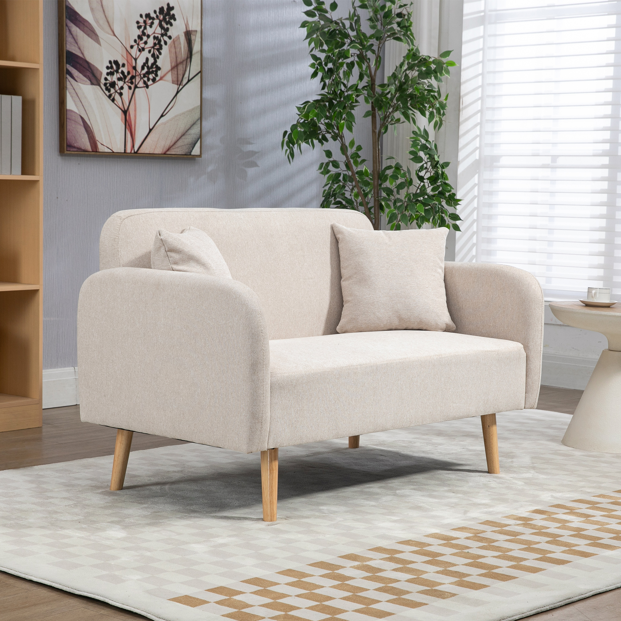 2-istuttava sohva 2 tyynyllä, puiset jalat, kermanvärinen, 130 x 70 x 80 cm - Image 7