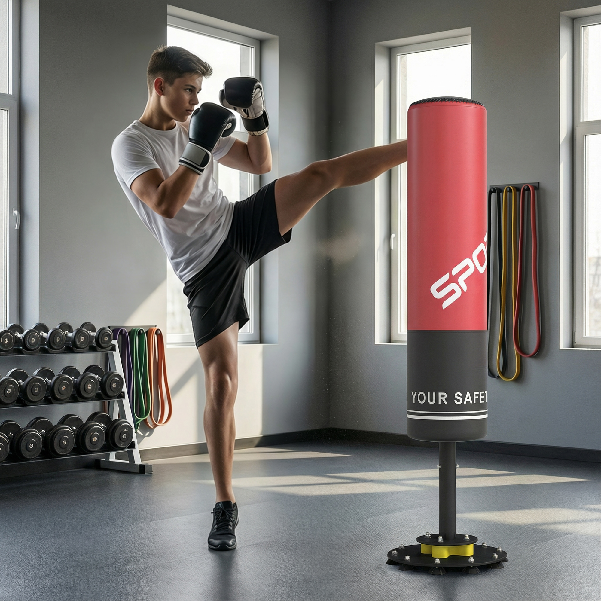 Seisev poksikott, 135 cm, punane / must, teras, EPE - Image 8
