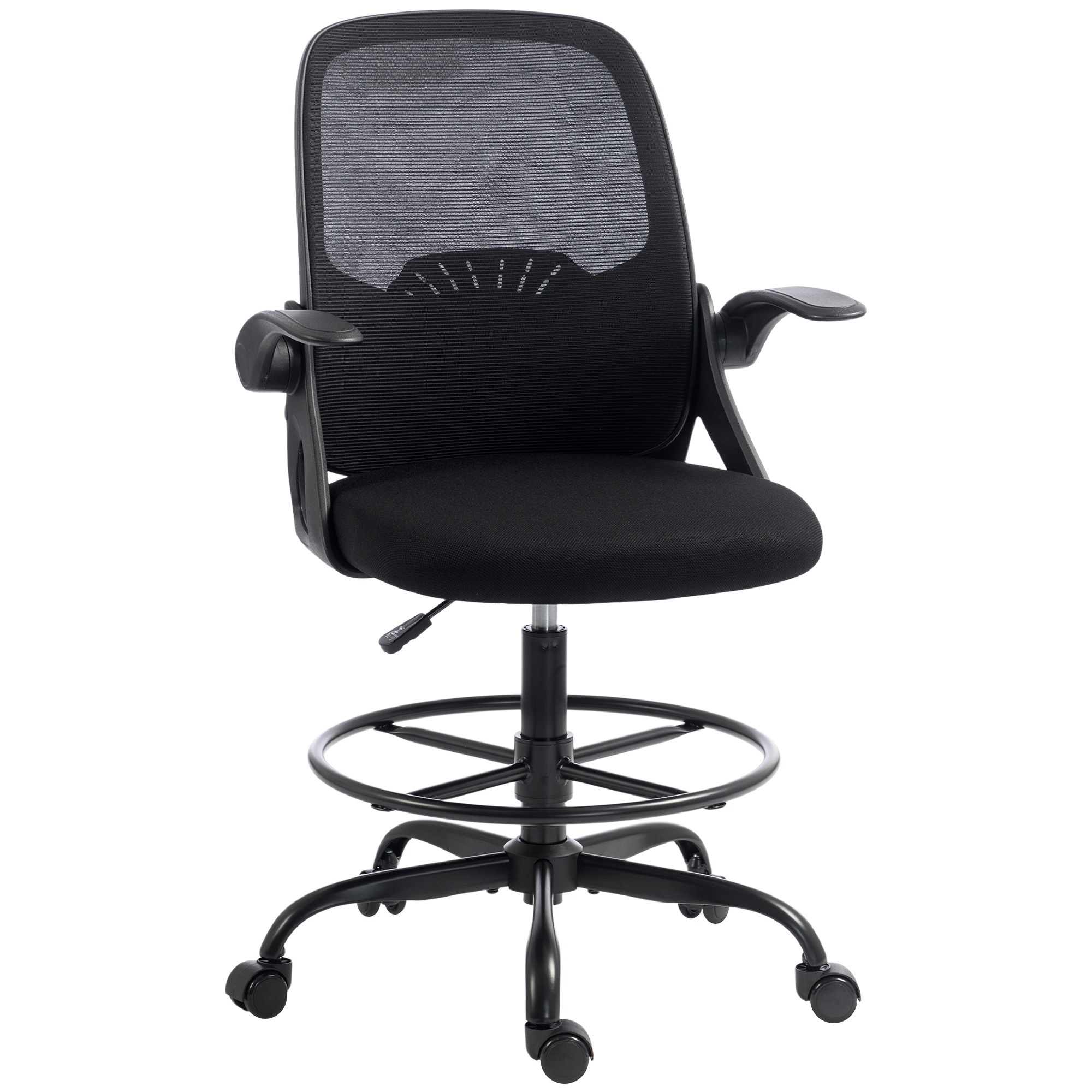 Joonestustool ülesklapitavate käetugedega, must, 65 x 59 x 104-124 cm