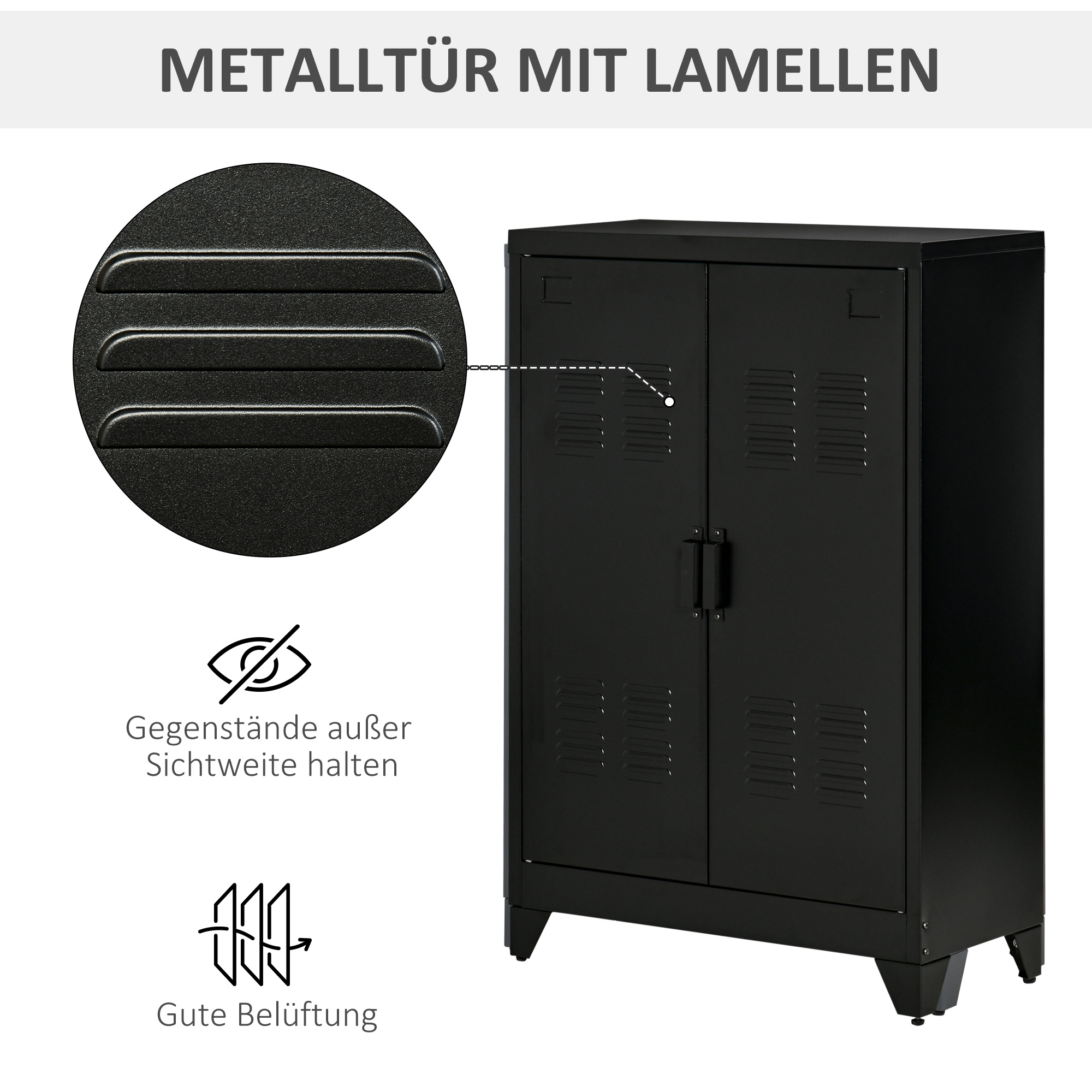 Metallinen säilytyskaappi tuuletusaukoilla ja pariovilla, musta, 75 x 33 x 110 cm - Image 5