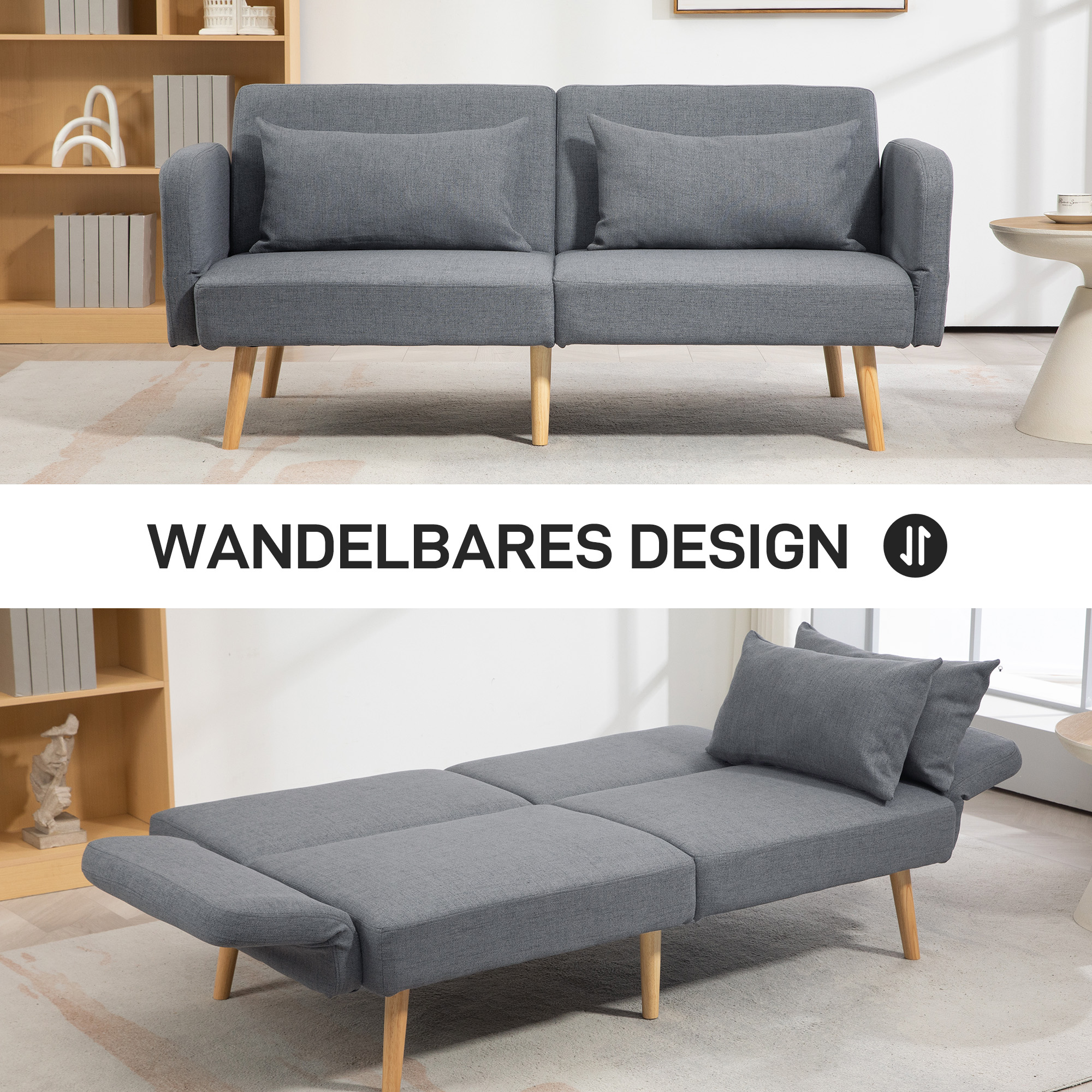 3 vietų miegamoji sofa, pilka, 170 x 83 x 80 cm, iki 240 kg - Image 4