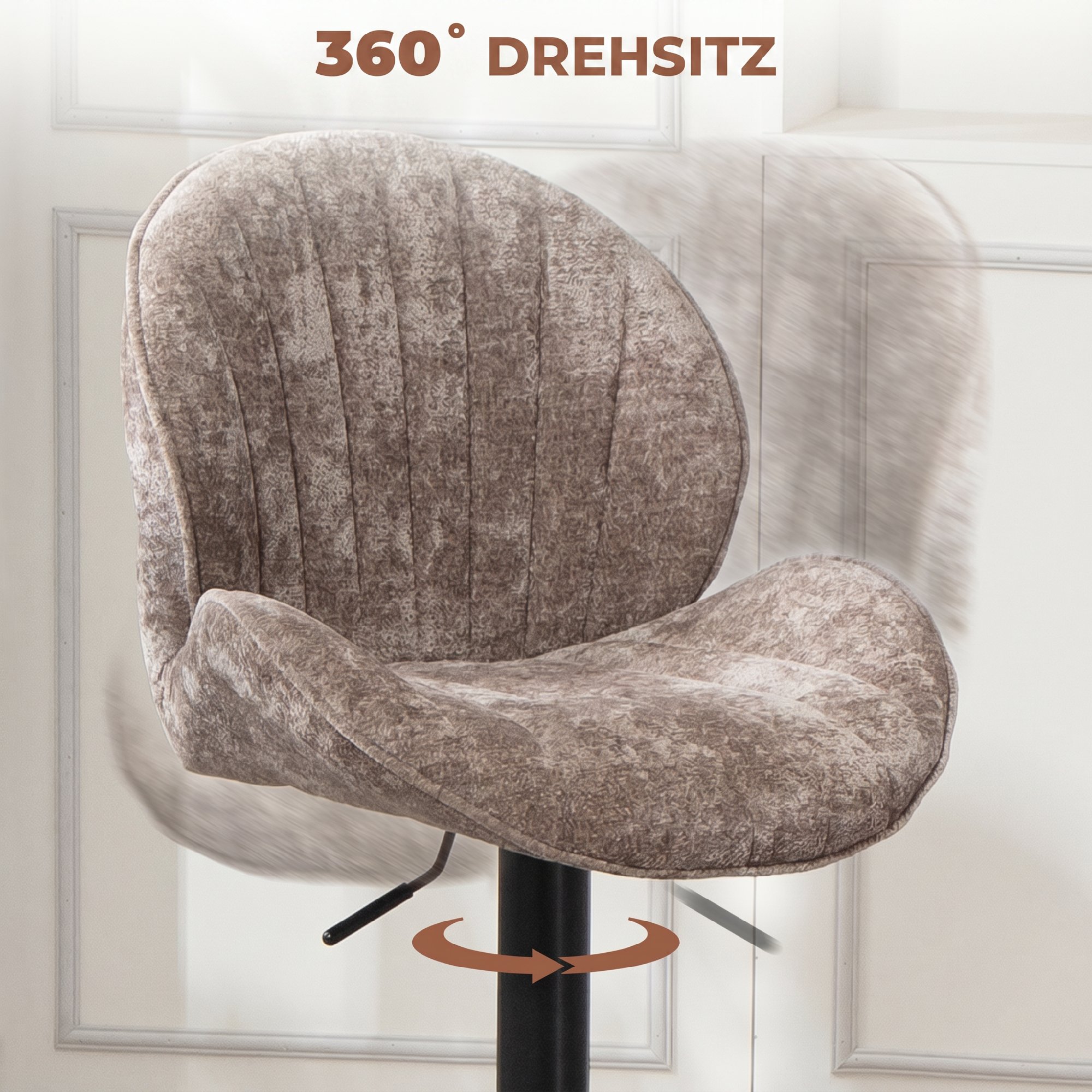 2 baarijakkaran setti, ruskea, chenillekangas, säädettävä korkeus 62-83 cm - Image 6