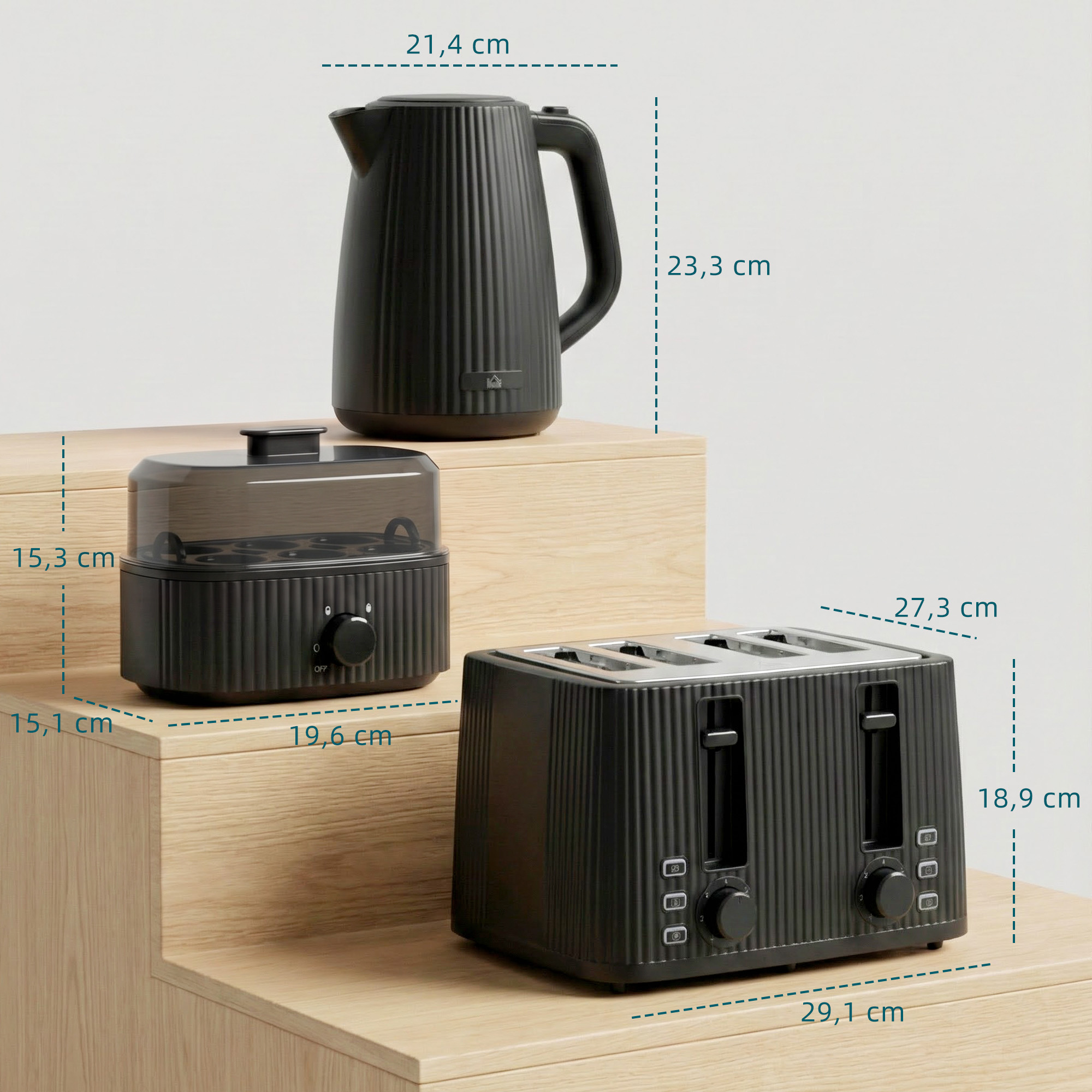 Virtuvės prietaisų rinkinys: 1,7 l greito virimo virdulys, 4 skrebučių skrudintuvas ir kiaušinių viryklė 6 kiaušiniams, juodas - Image 3