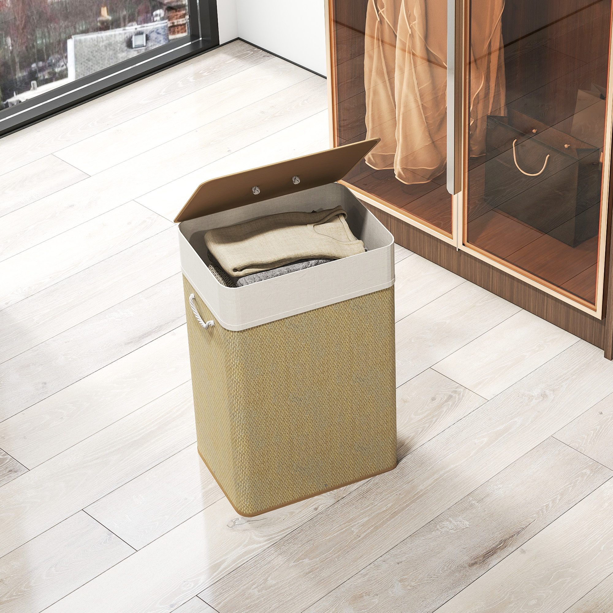 Veļas grozs ar vāku, bambuss, dabīga krāsa, 72 l, 40 x 30 x 60 cm - Image 9