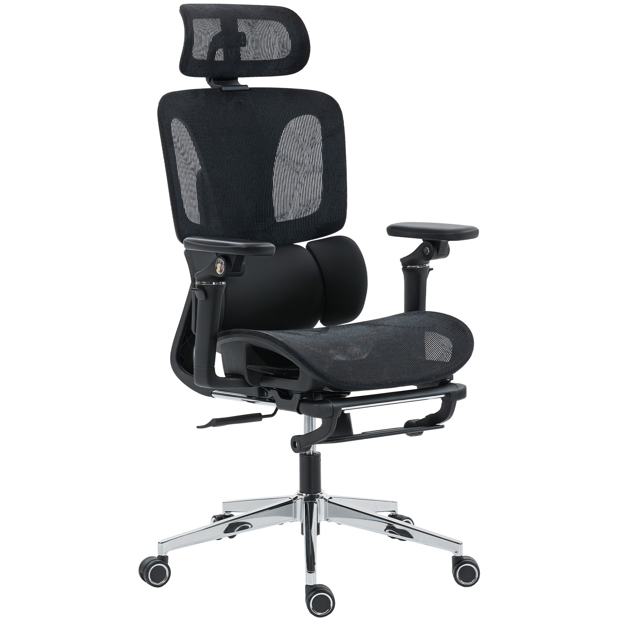 Ergonomisks biroja krēsls ar kāju balstu, sieta audums, melns, 67 x 71 x 114-133 cm