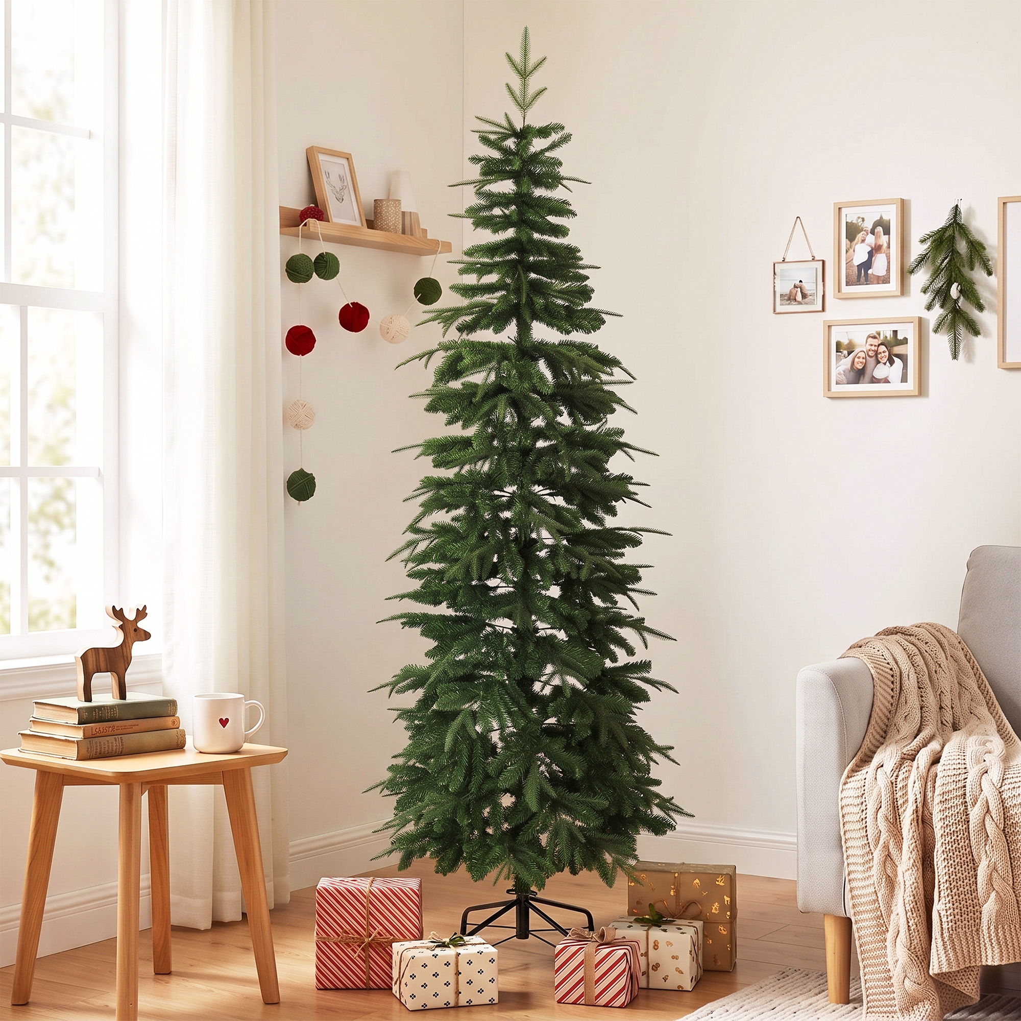 Mākslīgā Ziemassvētku egle, 210 cm, zīmuļveida forma, zaļa, Ø 80 cm - Image 8