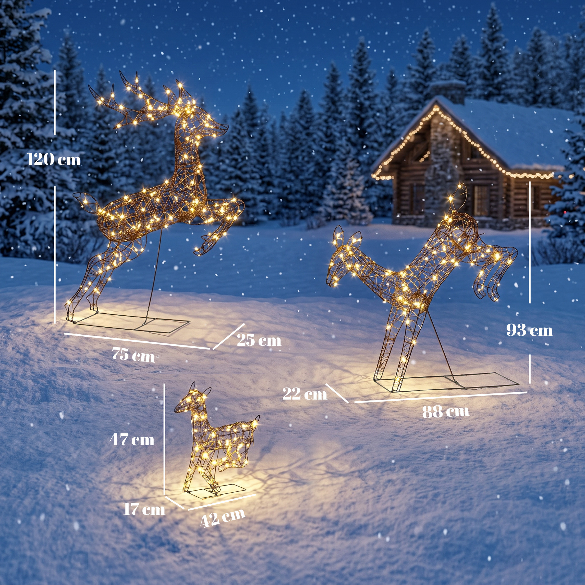 3 dalių šviečiančių kalėdinių elnių dekoracijų rinkinys, rudas, 200 LED - Image 3