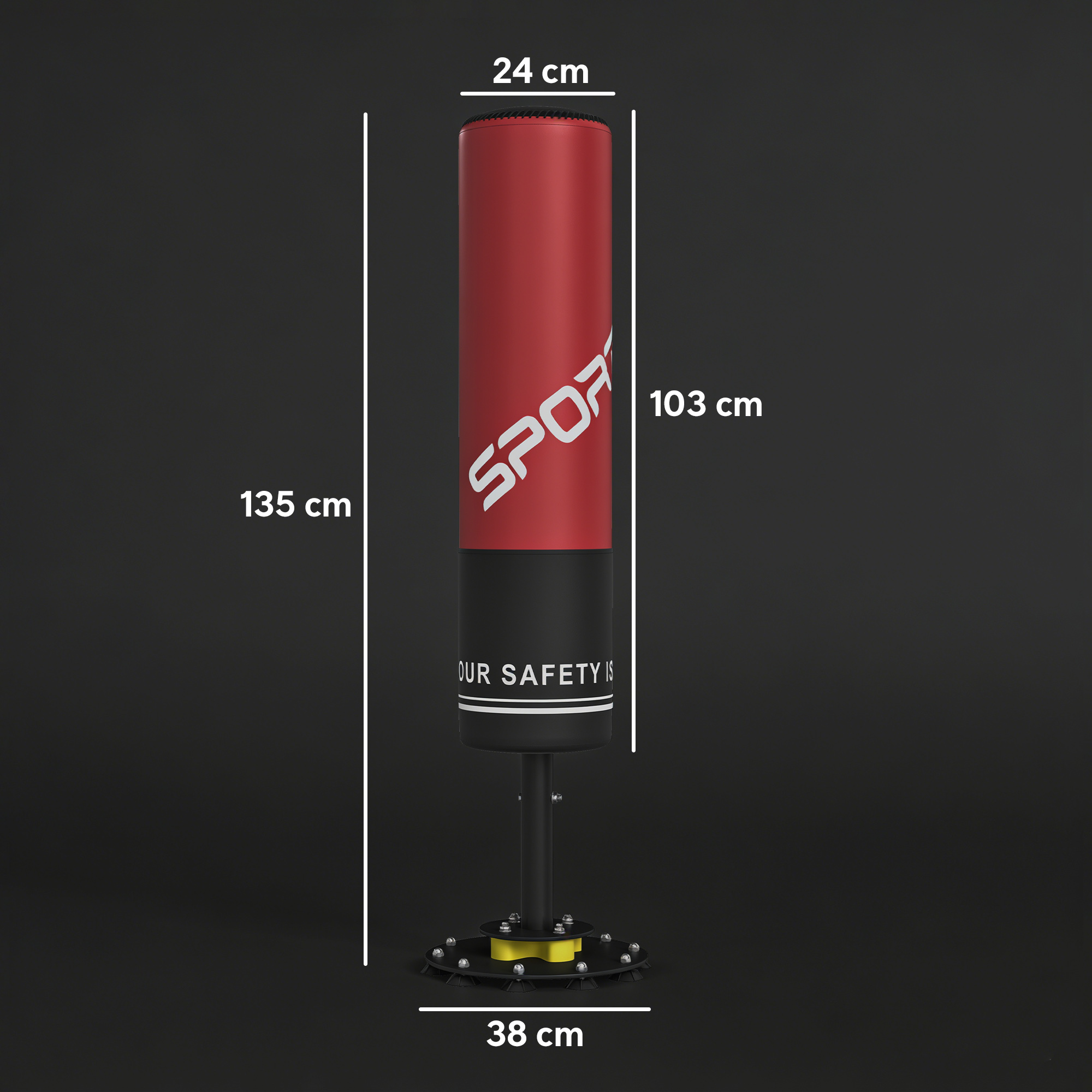 Seisev poksikott, 135 cm, punane / must, teras, EPE - Image 3