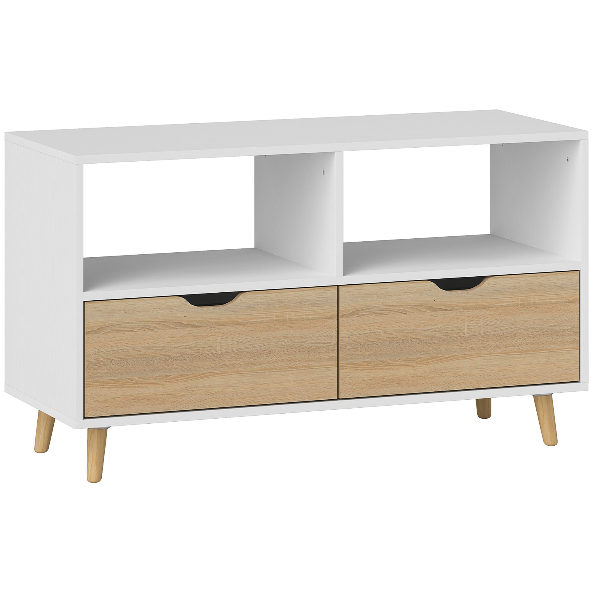 Tv-kapp sahtlite ja avatud riiulitega, valge, 99 x 39 x 58,3 cm