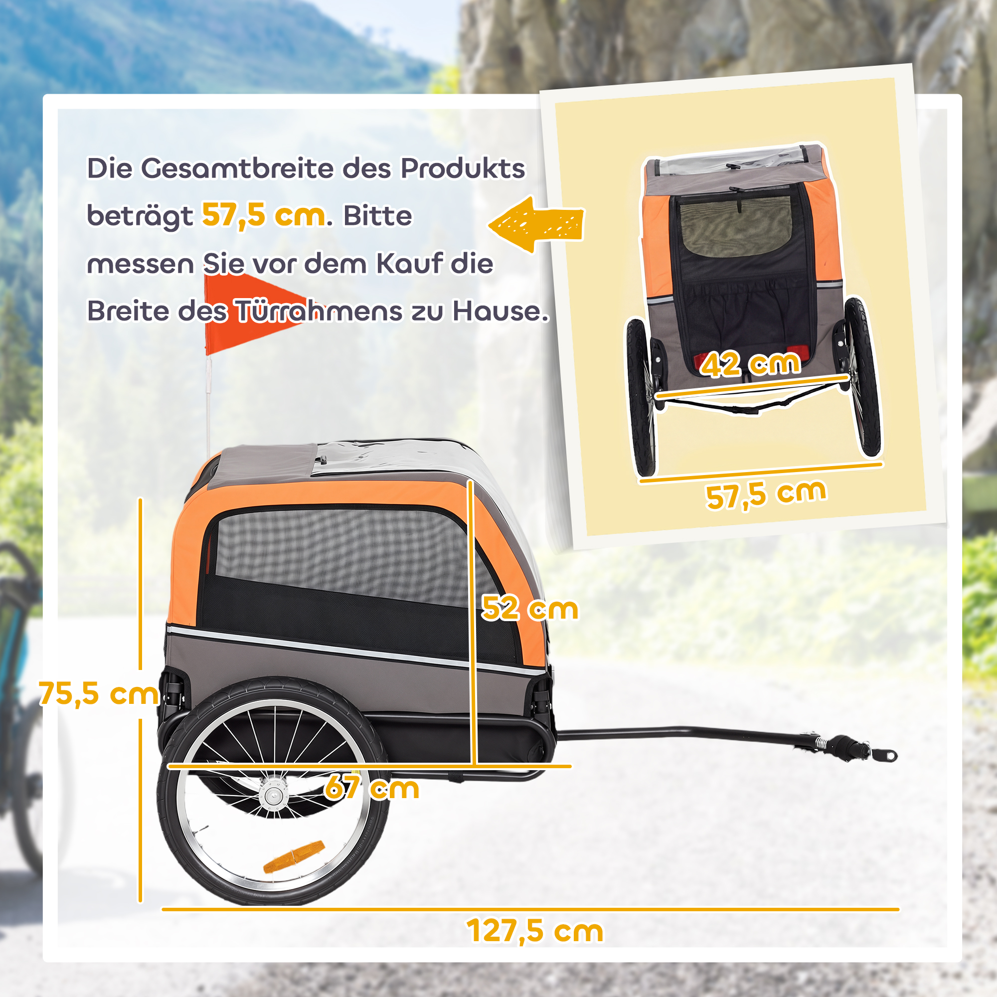 Koiran polkupyöräkärry, kokoontaitettava, oranssi, enintään 20 kg - Image 3