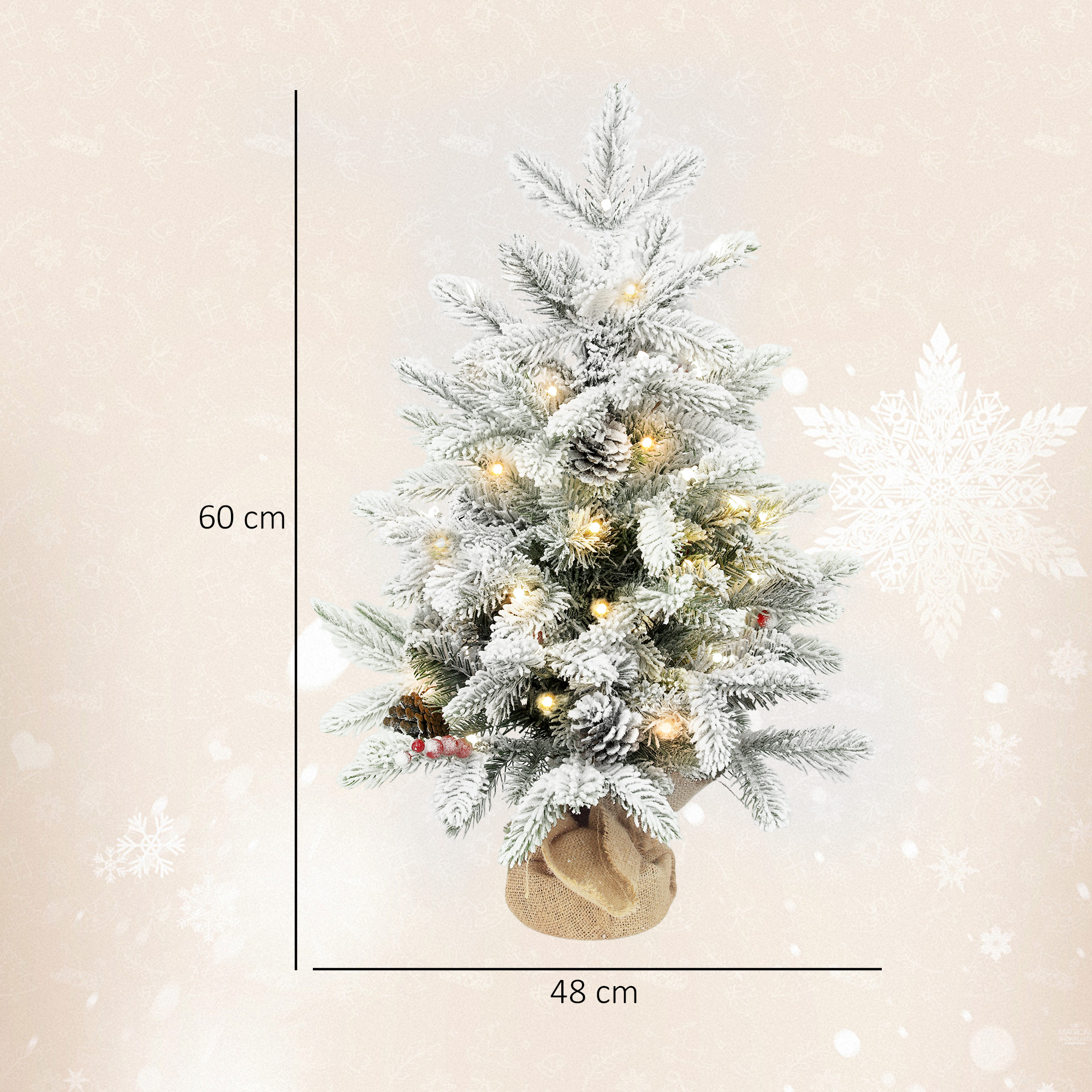 Dirbtinė ant stalo statoma Kalėdų eglutė su LED lemputėmis, 60 cm, balta ir žalia - Image 3