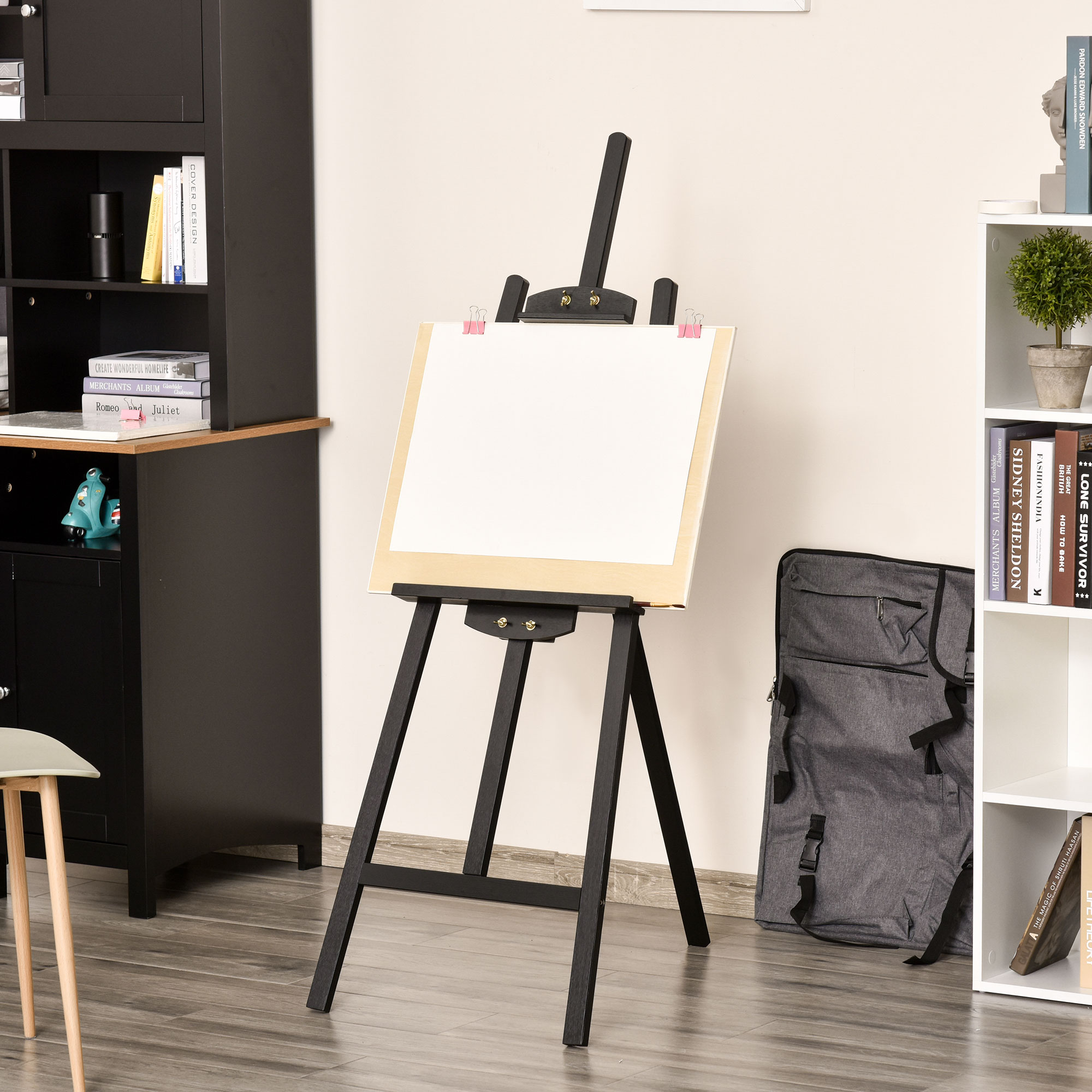 Tapybos molbertas iš pušies medienos, juodas, 134,5 cm, drobėms iki 108 cm - Image 2