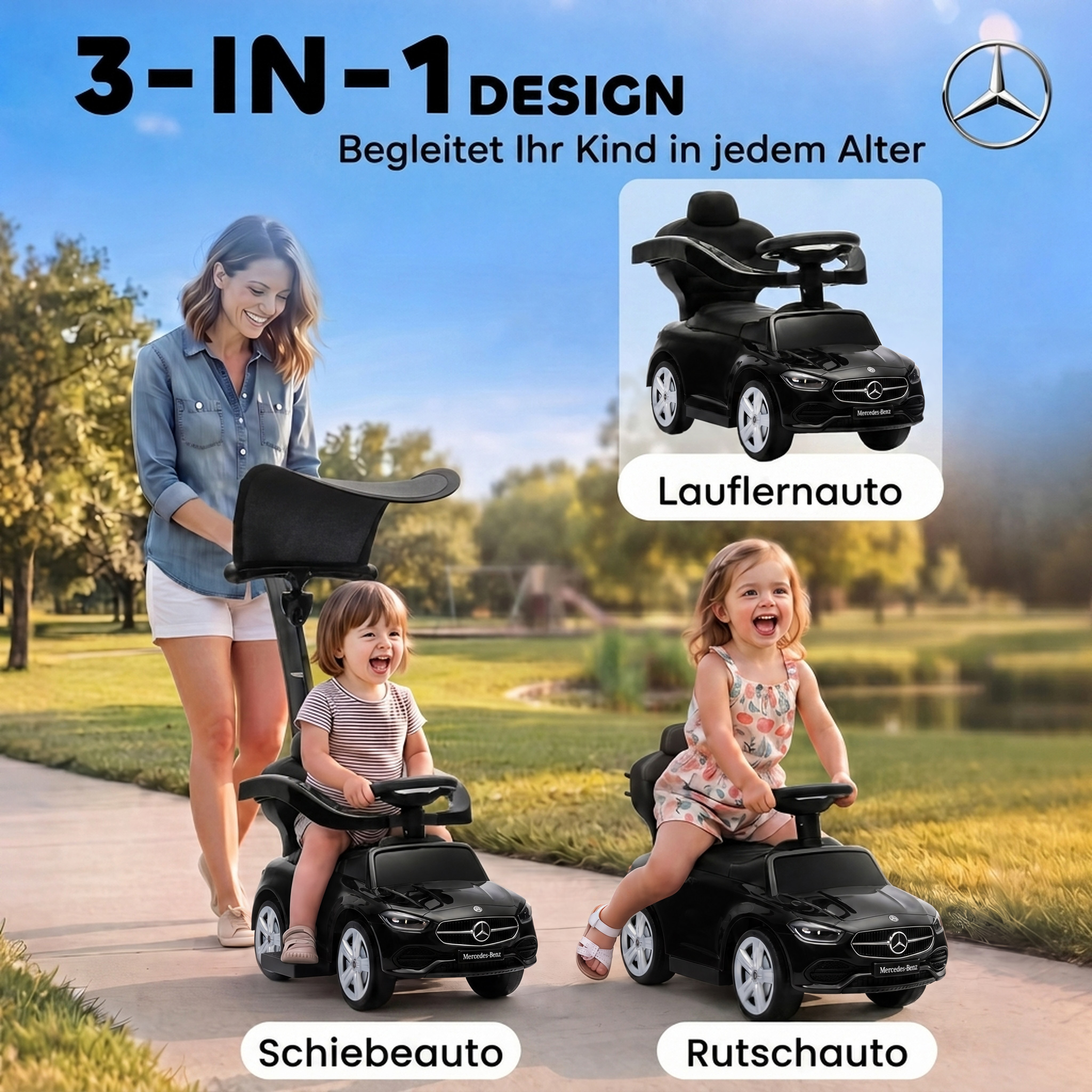 3-in-1 lasten potkuauto työntökahvalla, musta, 83 x 40 x 90 cm - Image 4