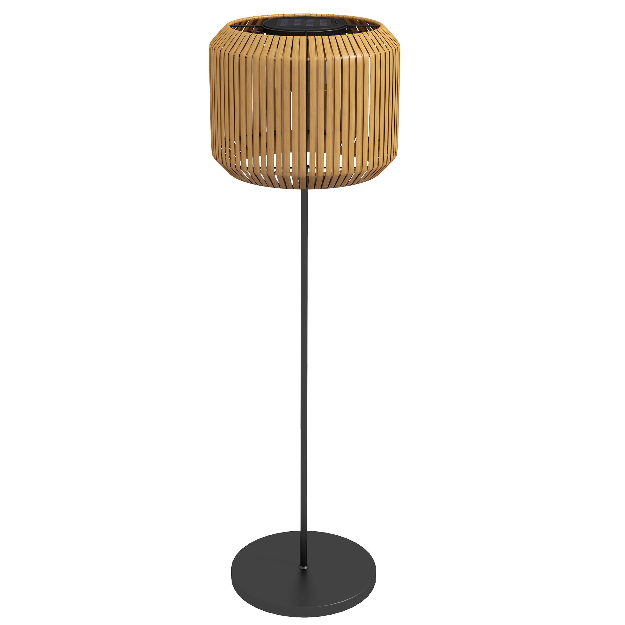 Päikeseenergial töötav välivalgusti PE-rotangist, kollane/must, Ø34 x 130 cm