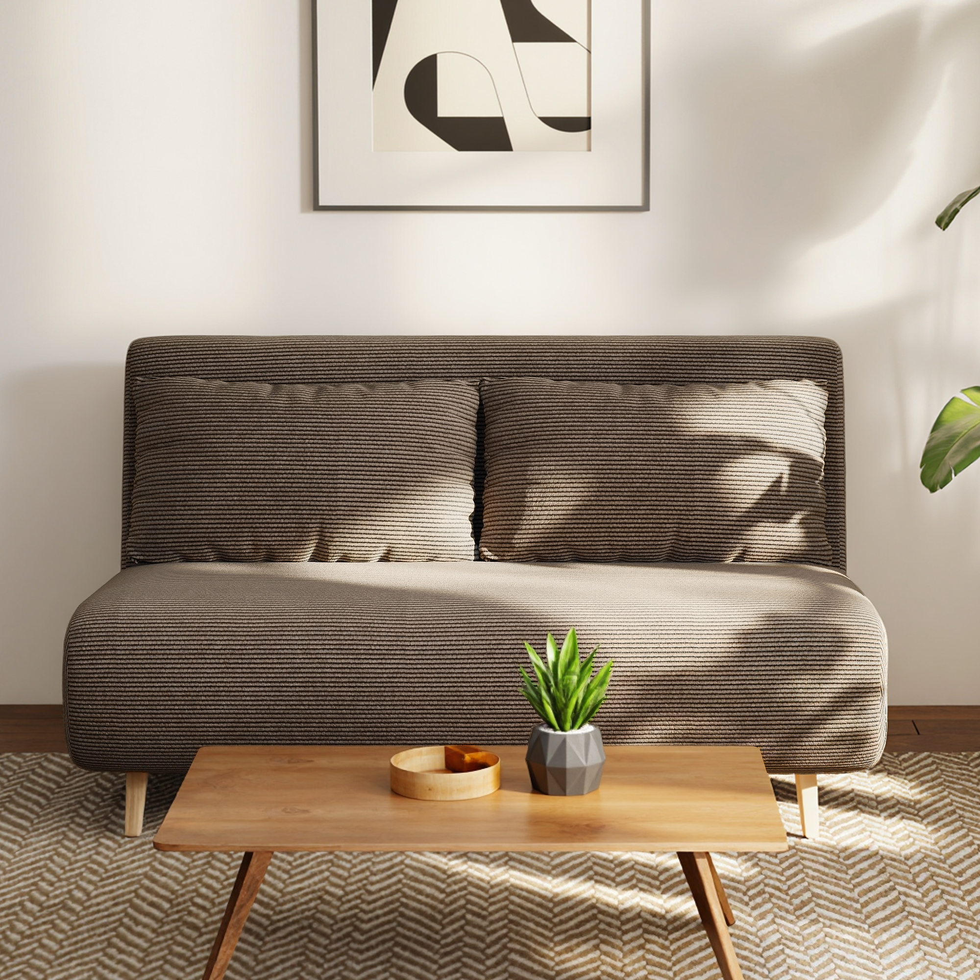 Vuodesohva tummanruskea, 2-istuttava, 3-asentoinen säädettävä selkänoja, 141 x 90 x 81 cm - Image 7