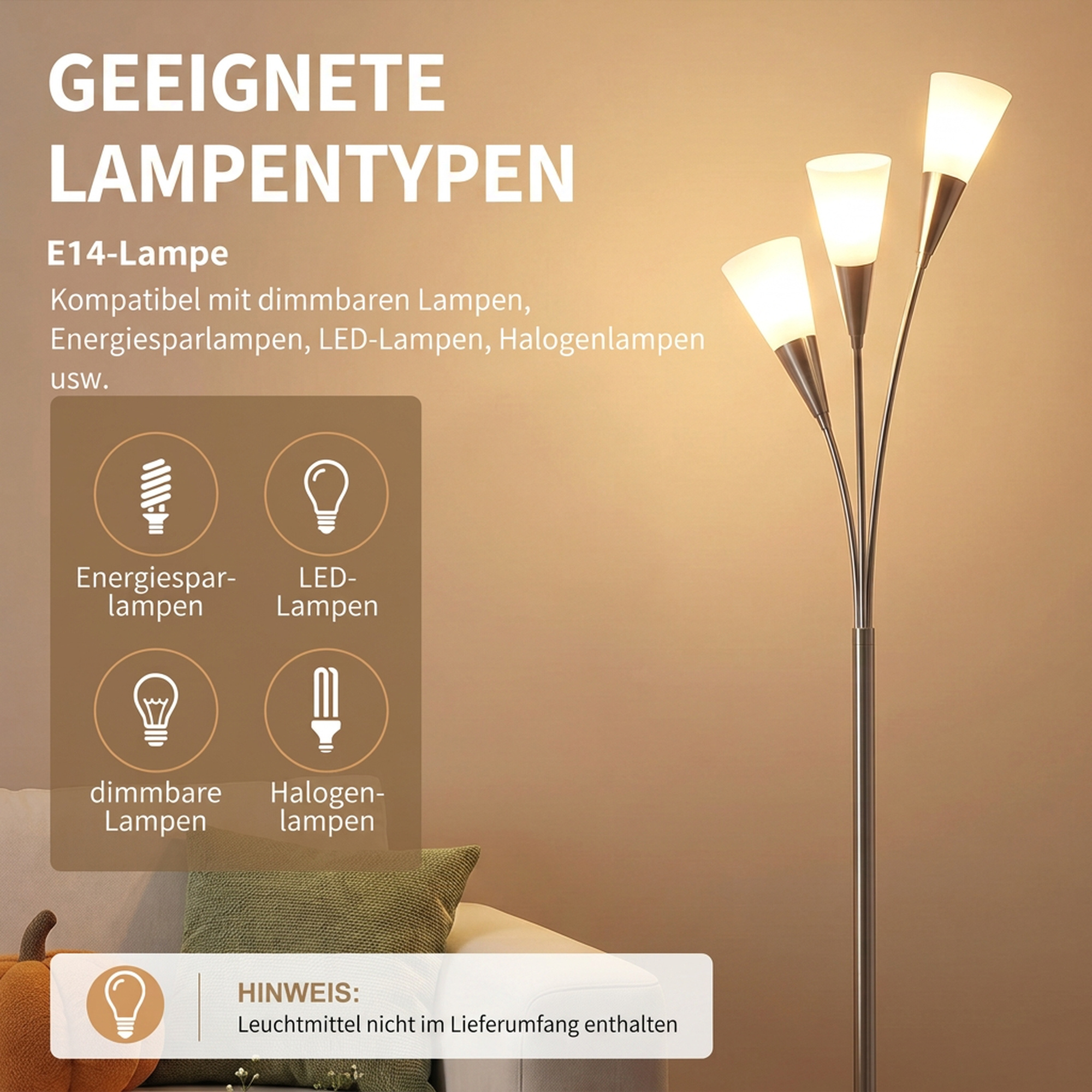Lattiavalaisin jalkakytkimellä, 3 x E14, hopea, 26 x 166 cm - Image 6