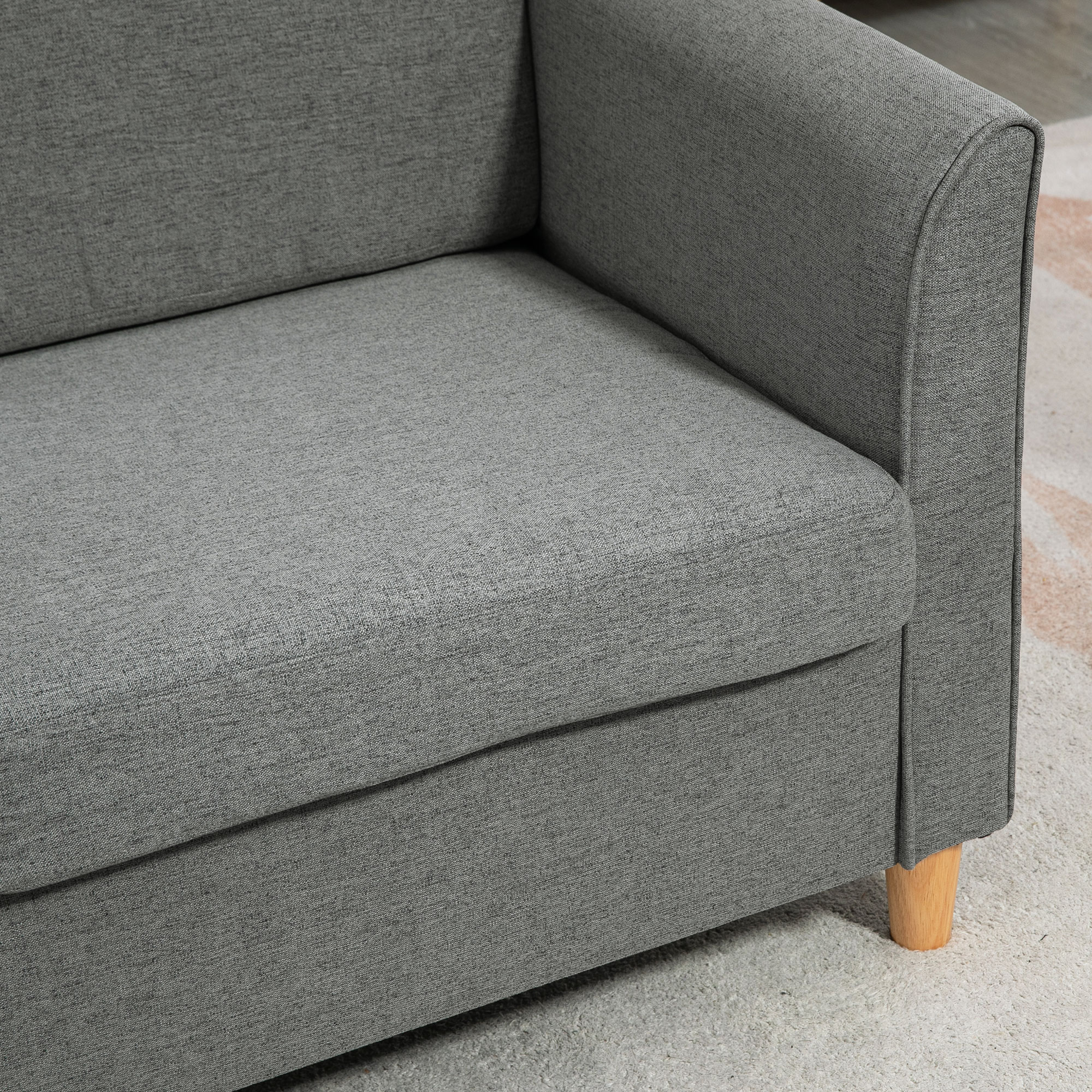 Dvivietė sofa, pilka, lino išvaizdos audinys, medinės kojos, 141 x 70 x 78 cm - Image 8