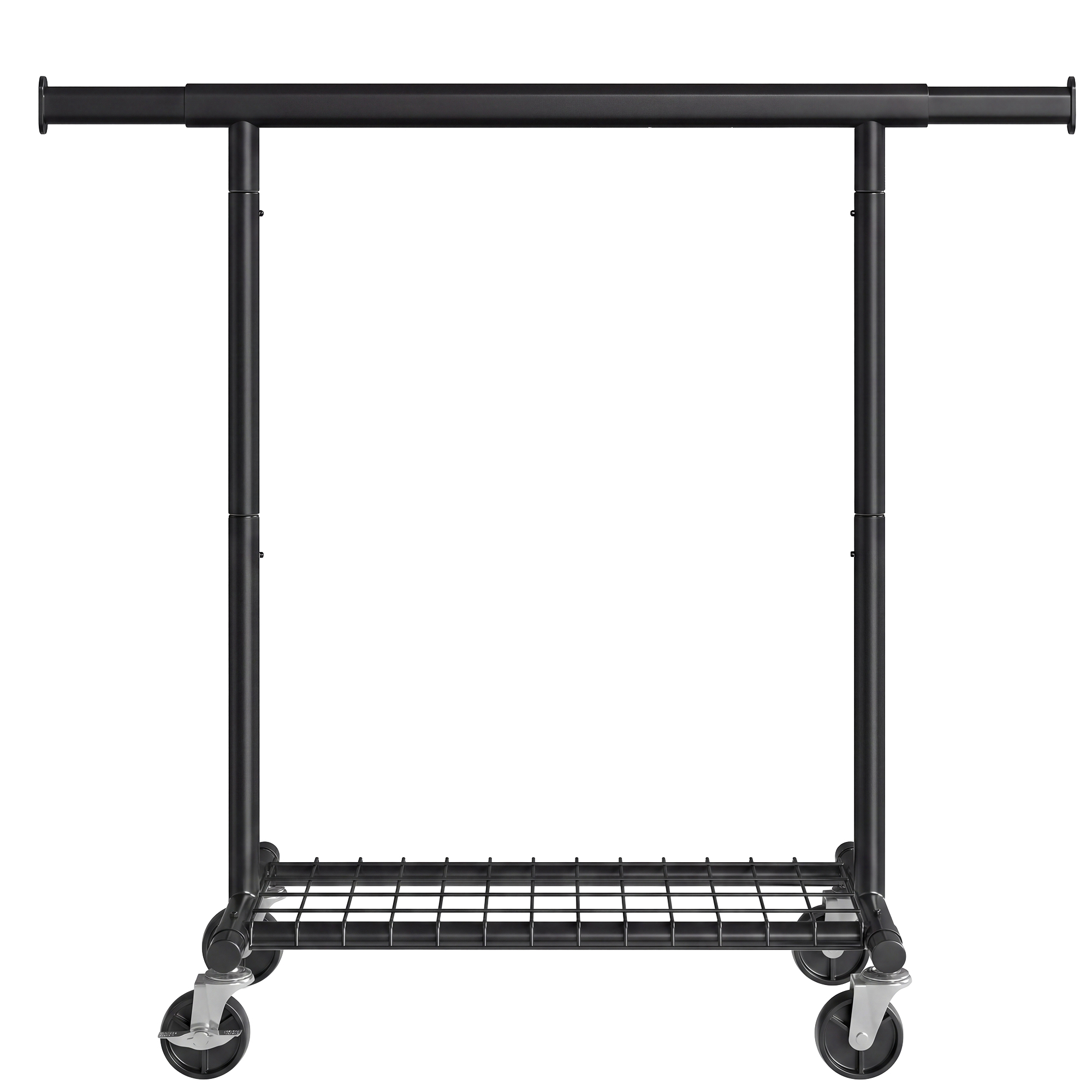 Ratastel riidestange riiuliga, must, 92-132 x 45 x 161,5 cm