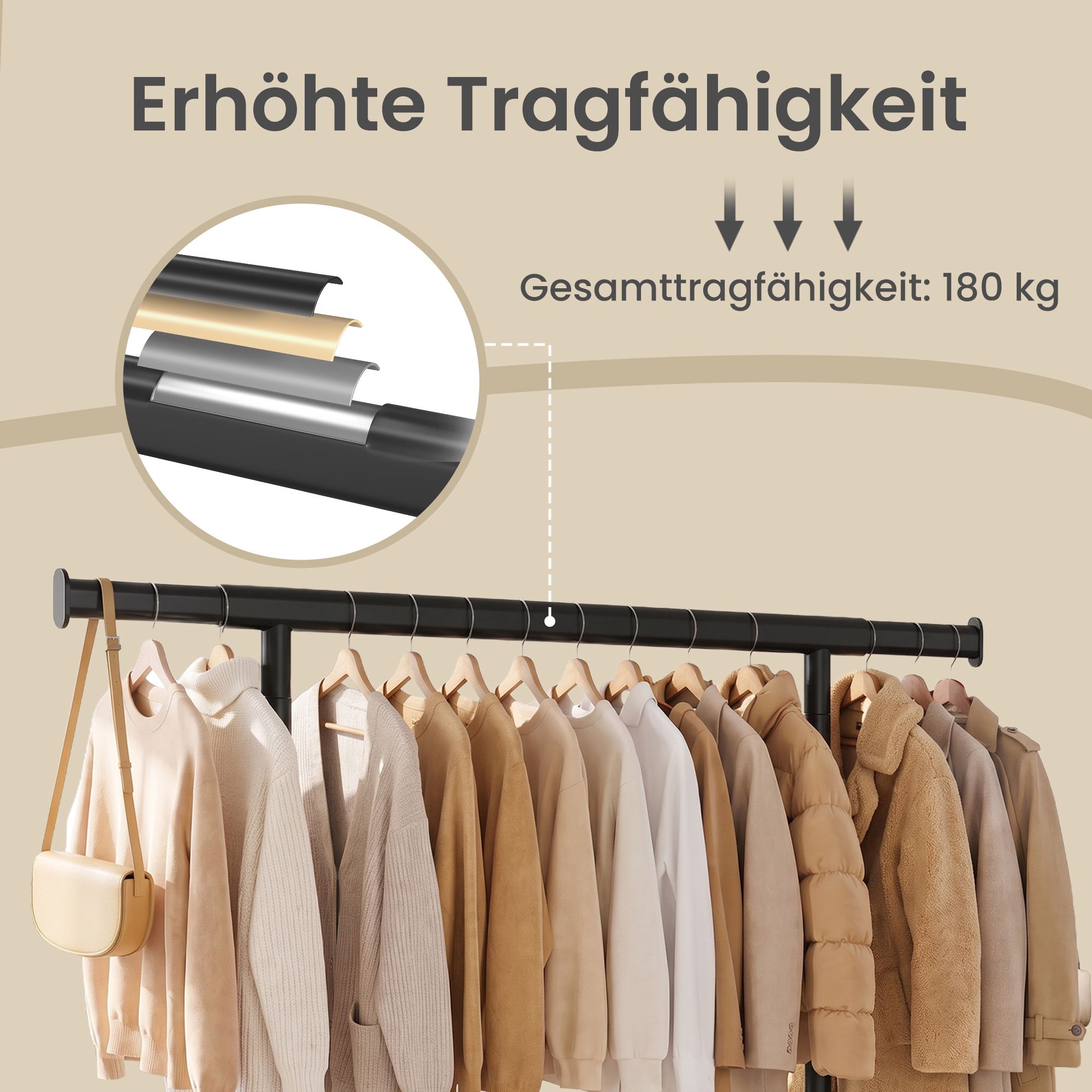Ratastel riidestange riiuliga, must, 92-132 x 45 x 161,5 cm - Image 7