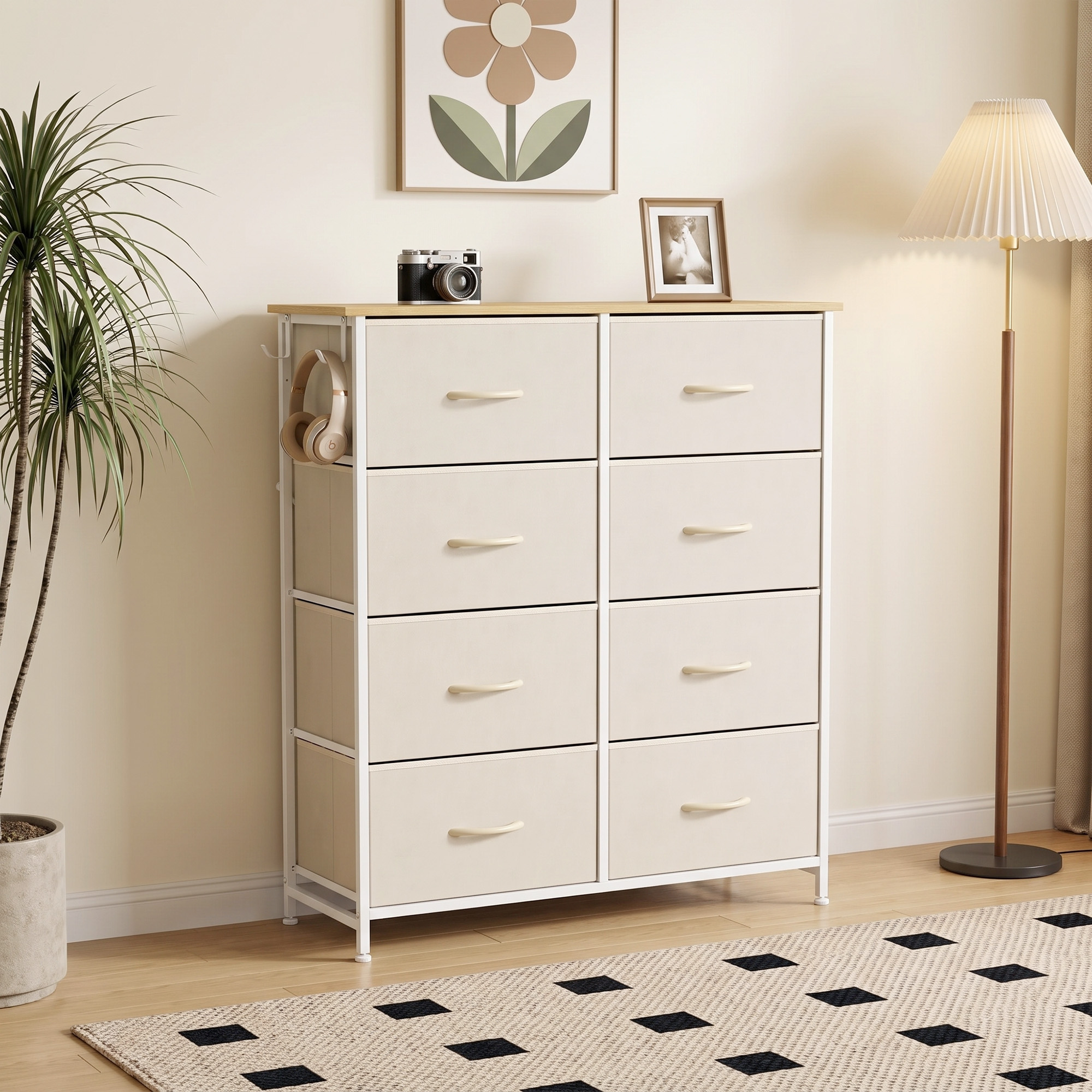 Guļamistabas kumode ar 8 auduma atvilktnēm, tērauda rāmis, bēša, 80 x 30 x 94,5 cm - Image 9