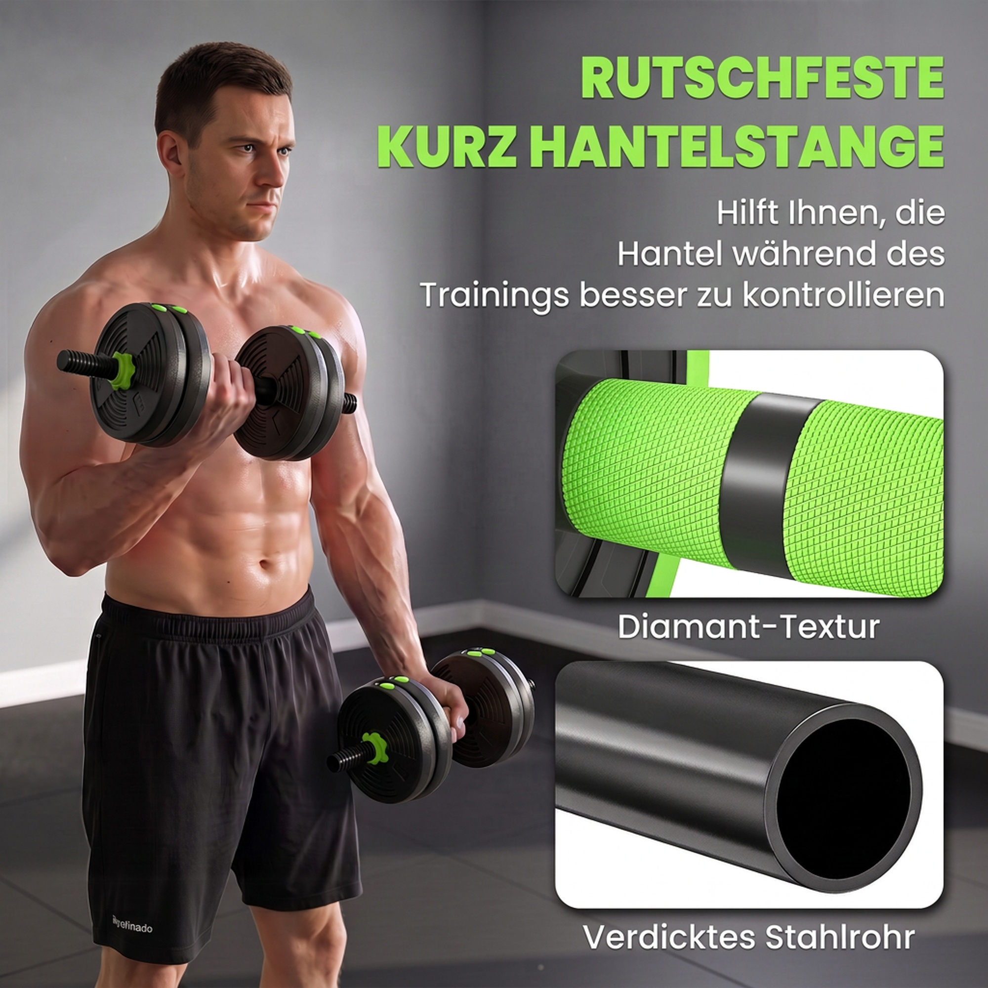 Reguleeritav hantli- ja kangikomplekt, 15 kg, 3-ühes, roheline - Image 7