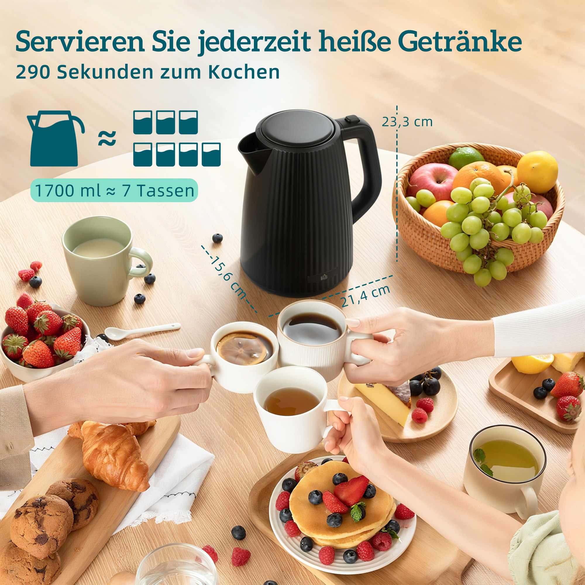 Virtuvės prietaisų rinkinys: 1,7 l greito virimo virdulys, 4 skrebučių skrudintuvas ir kiaušinių viryklė 6 kiaušiniams, juodas - Image 4