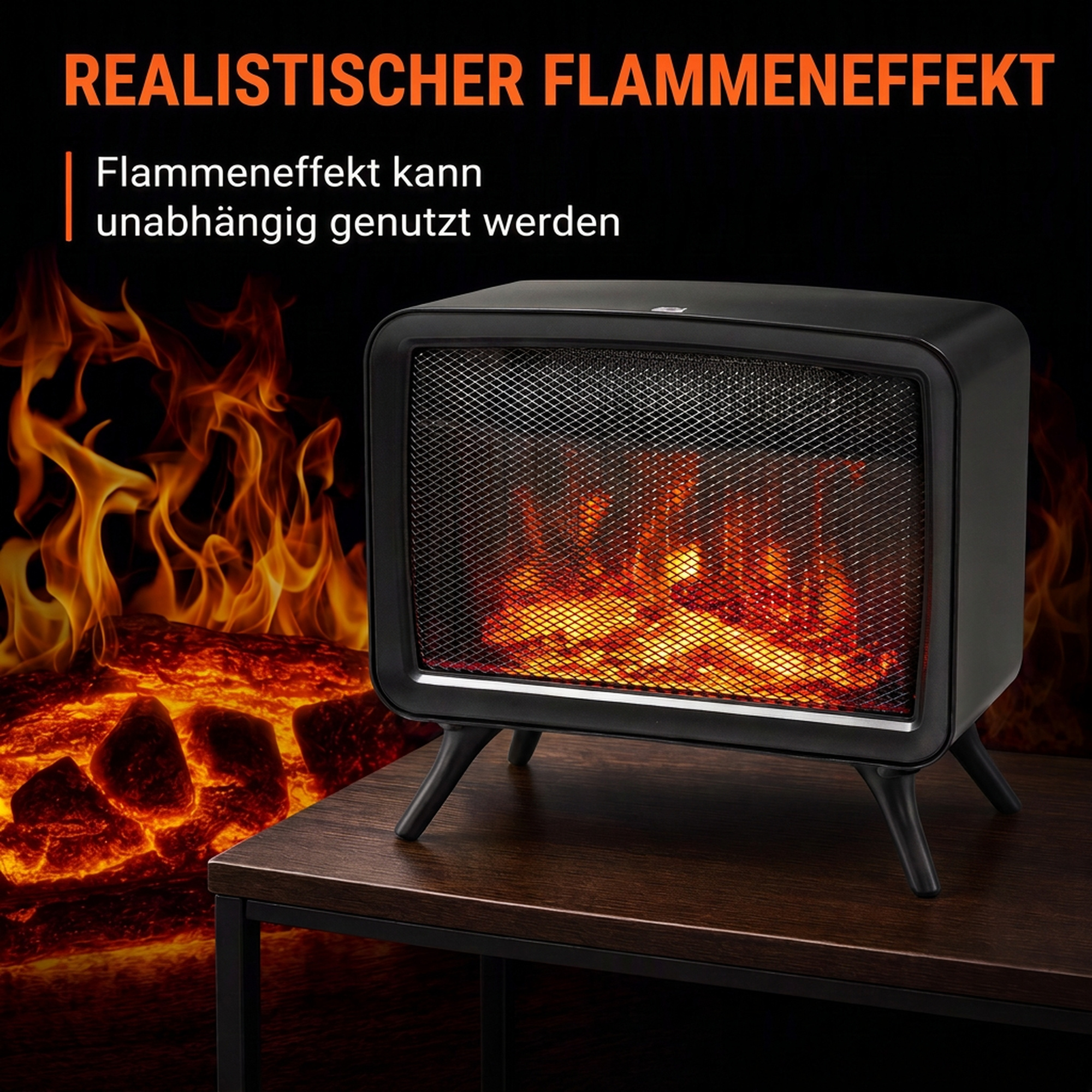 Elektriskais kamīna sildītājs ar noņemamu pamatni, melns, 800/1600 W, 35,5 x 18 x 30 cm - Image 5