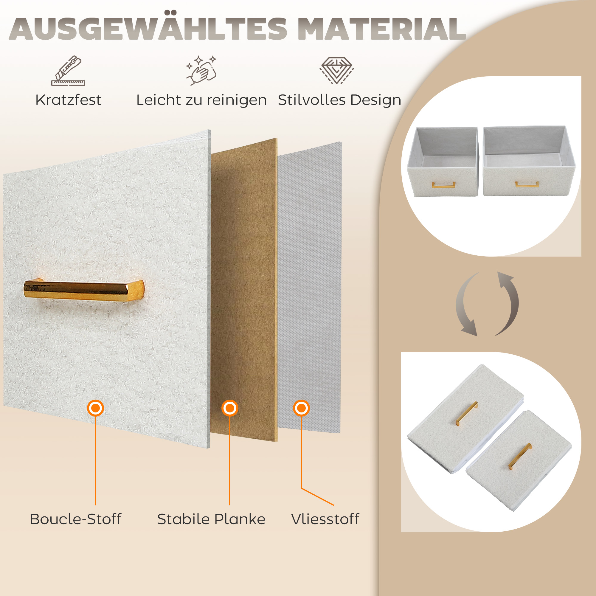 Auduma kumode ar 9 atvilktnēm, tērauda rāmis, krēmbalta, 100 x 30 x 99 cm - Image 6