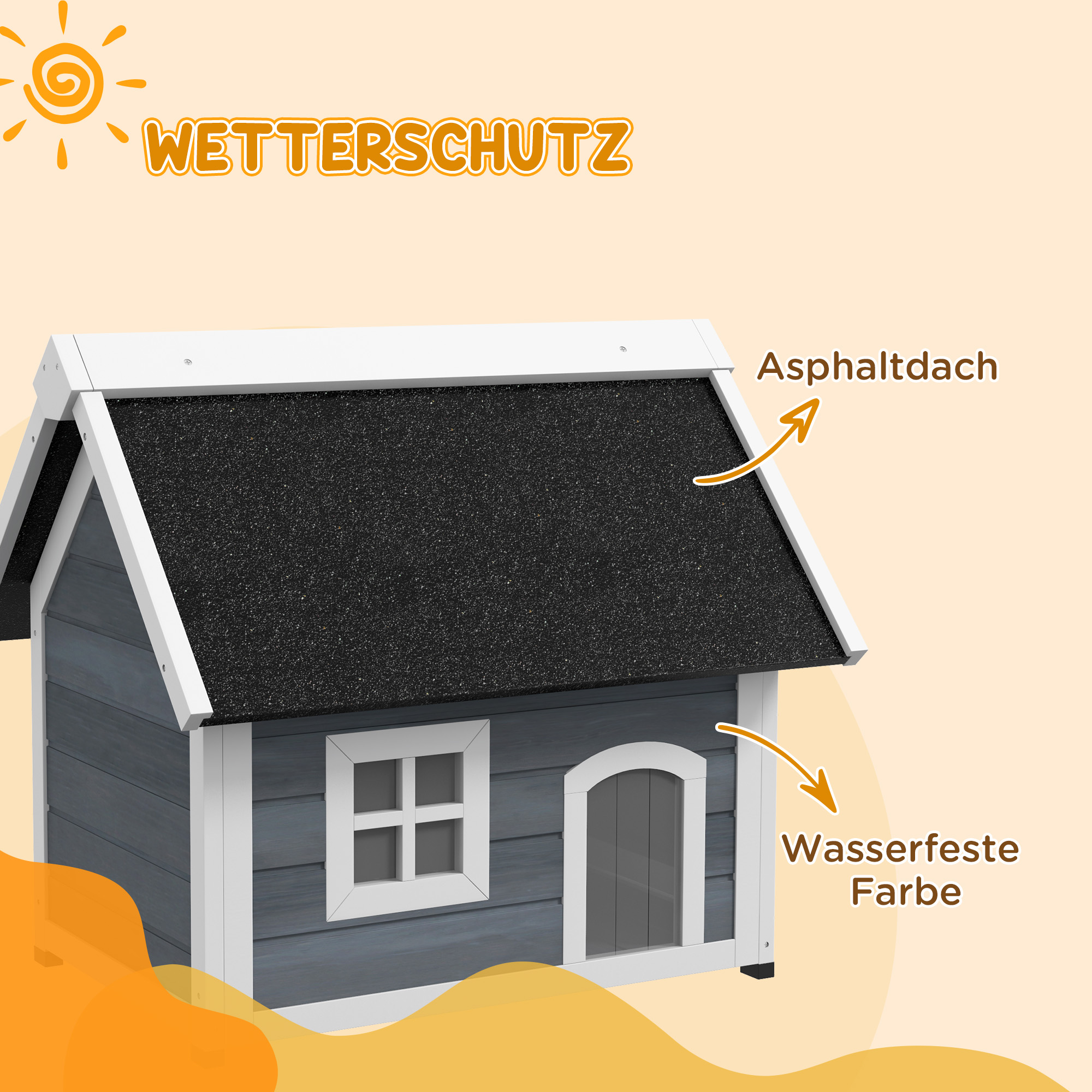 Katzenhaus, izturīgs pret laikapstākļiem, ar logu, 77 x 57,5 x 68 cm, pelēks/balts/melns - Image 6