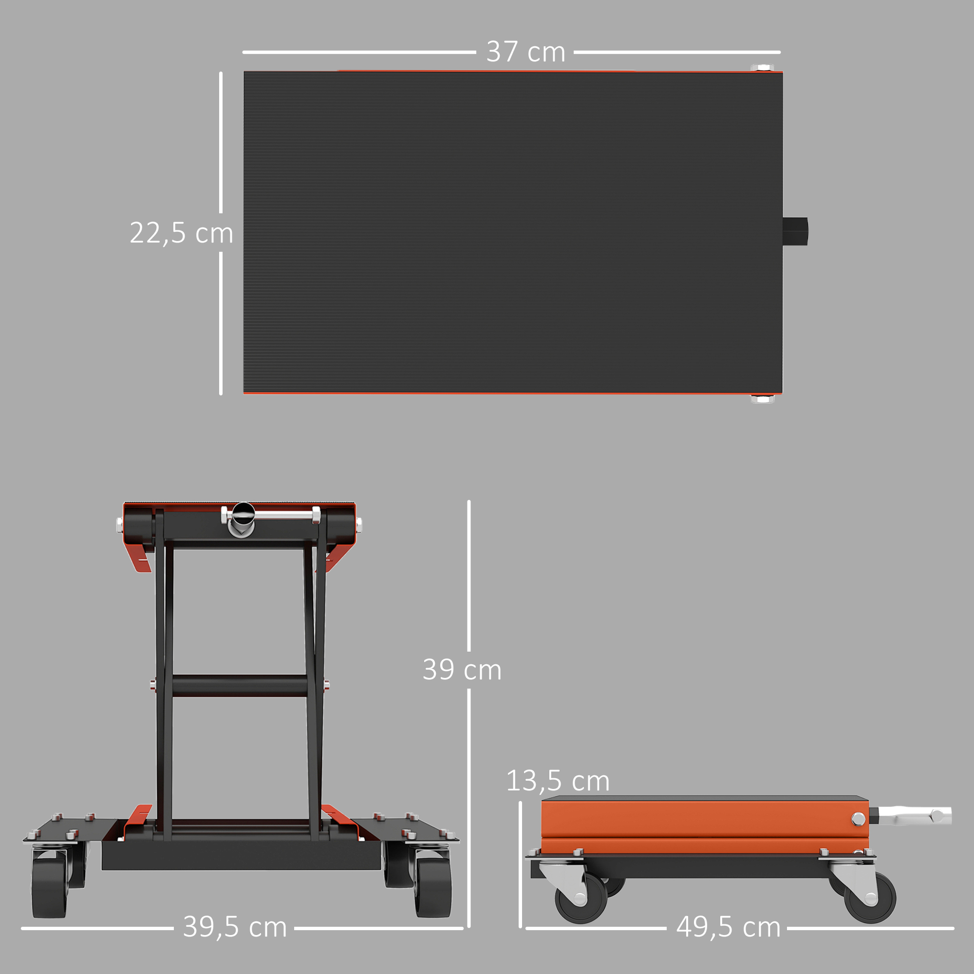 Motociklo keltuvas 500 kg, reguliuojamas 13,5-39 cm, plienas, oranžinė / juoda - Image 3