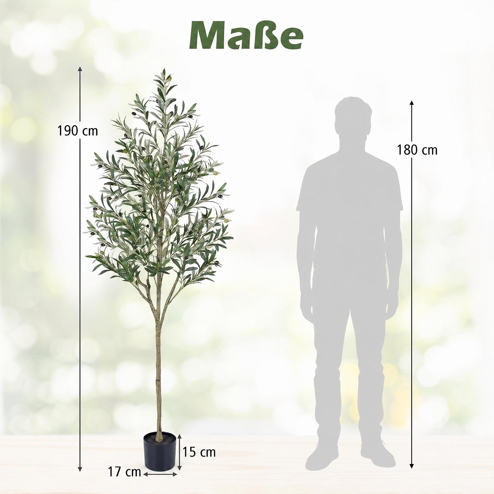 Mākslīgs olīvkoks podā, 190 cm, zaļš un melns - Image 5